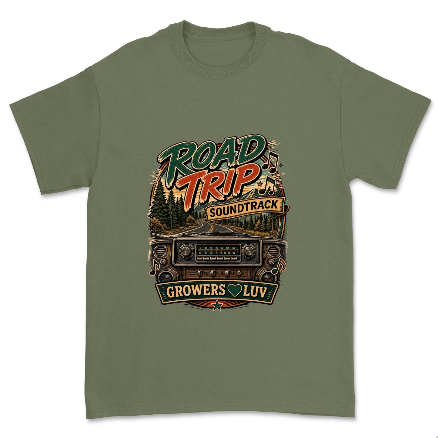 Road Trip Soundtrack Men's Gildan Graphic Tee in Military Green