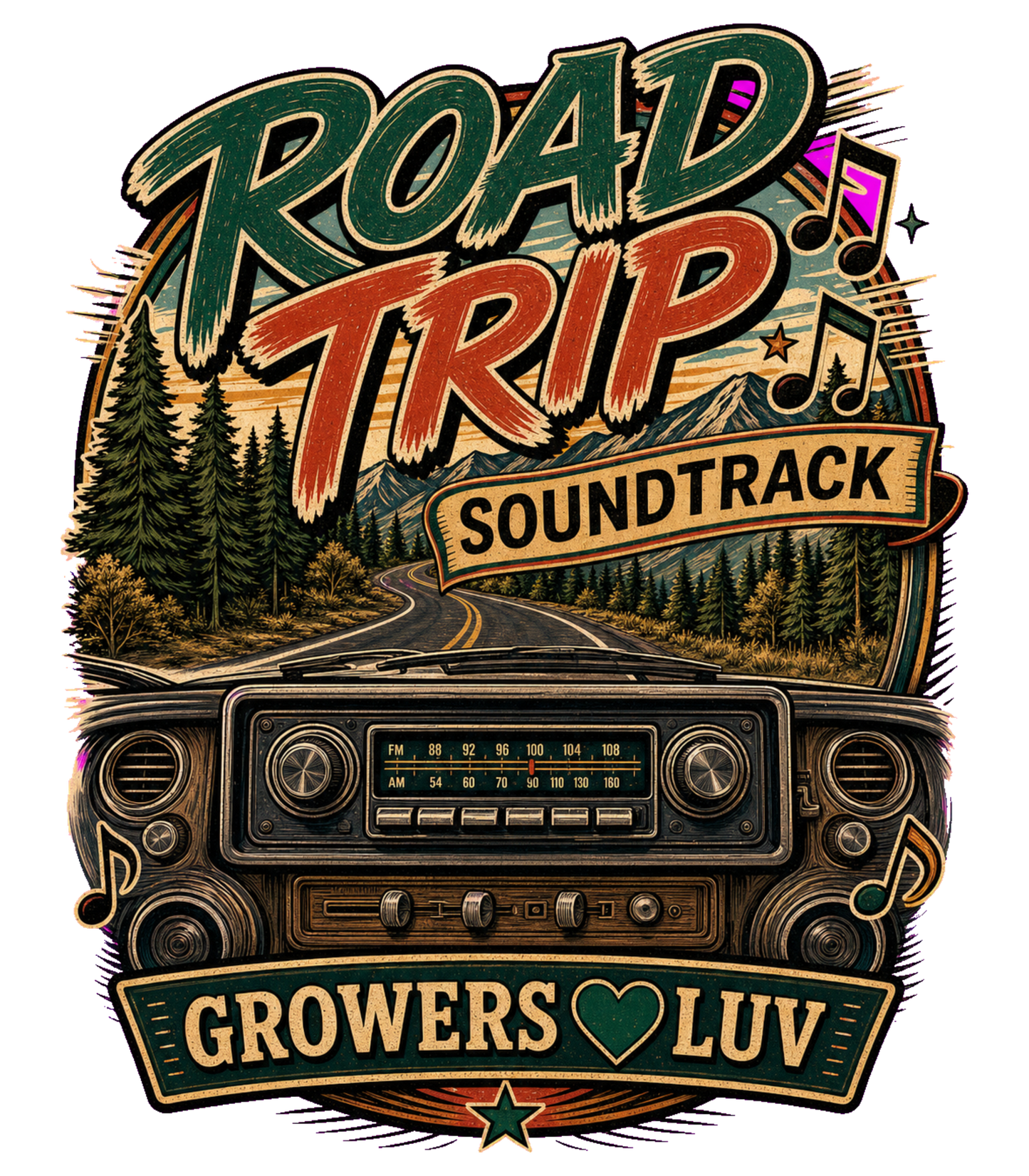 Road Trip Soundtrack Women's Bella Canvas Graphic Tee artwork detail