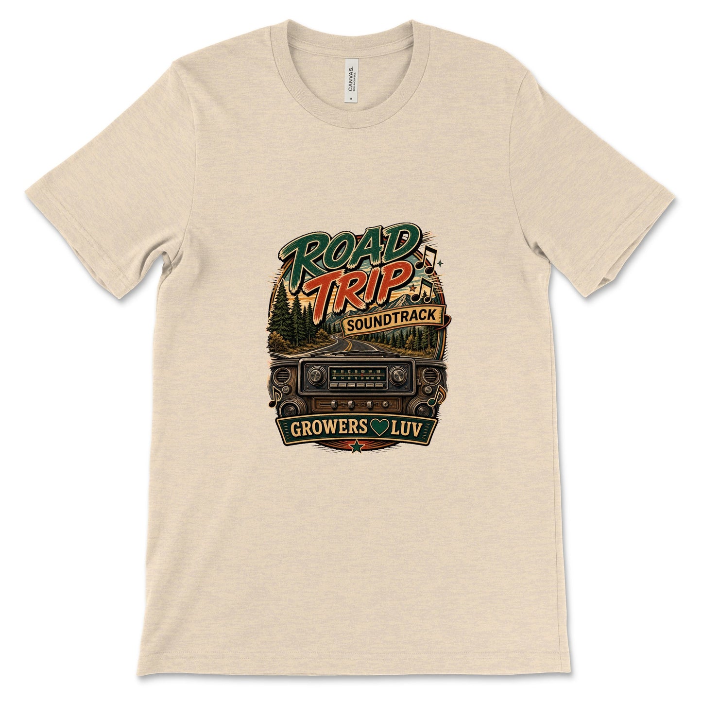 Road Trip Soundtrack Women's Bella Canvas Graphic Tee in Heather Dust