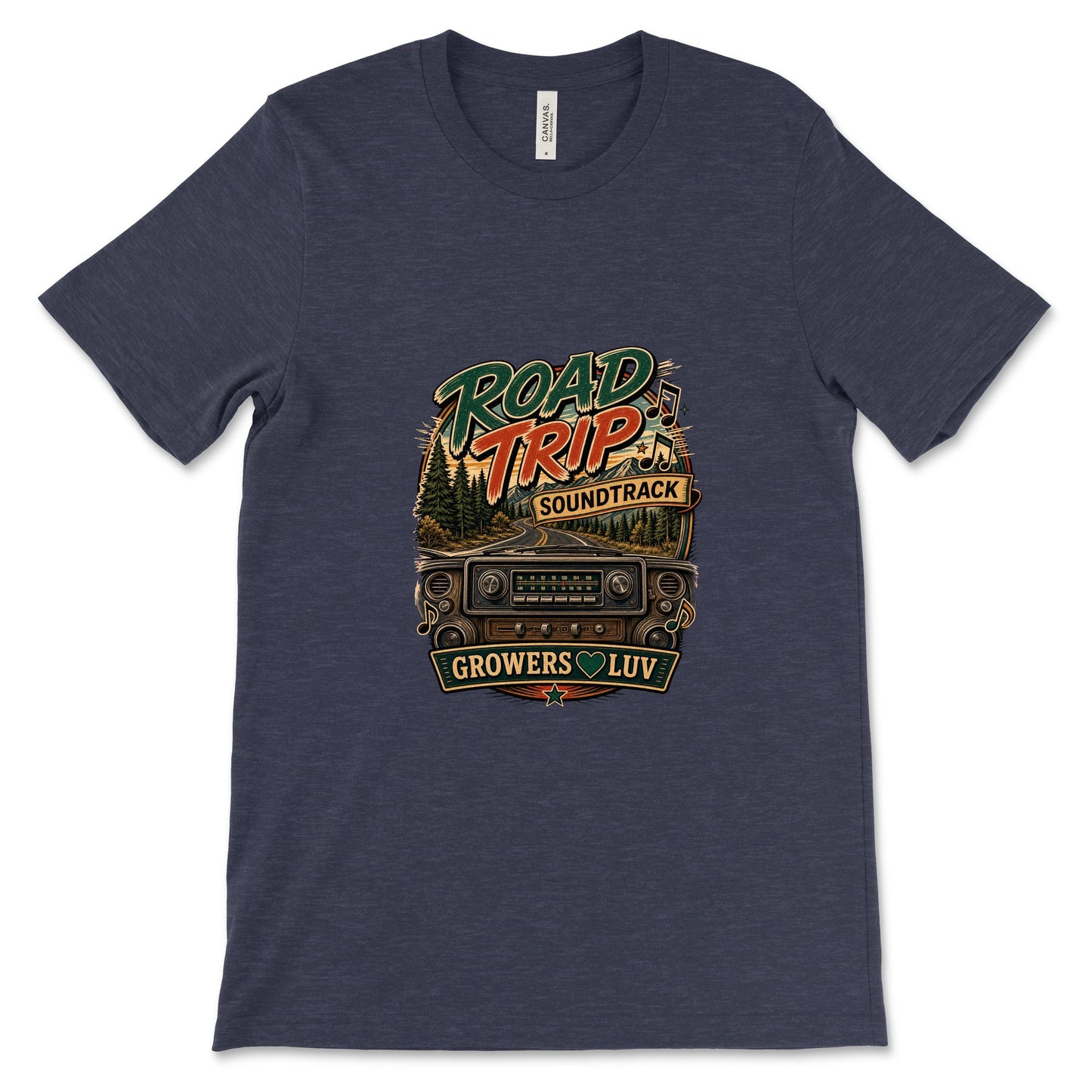 Road Trip Soundtrack Women's Bella Canvas Graphic Tee in Heather Midnight Navy