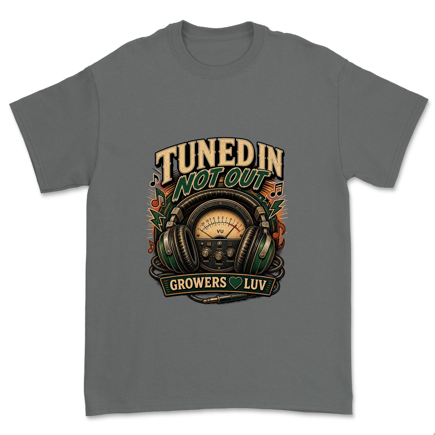 Tuned In Not Out Men's Gildan Graphic Tee in Charcoal