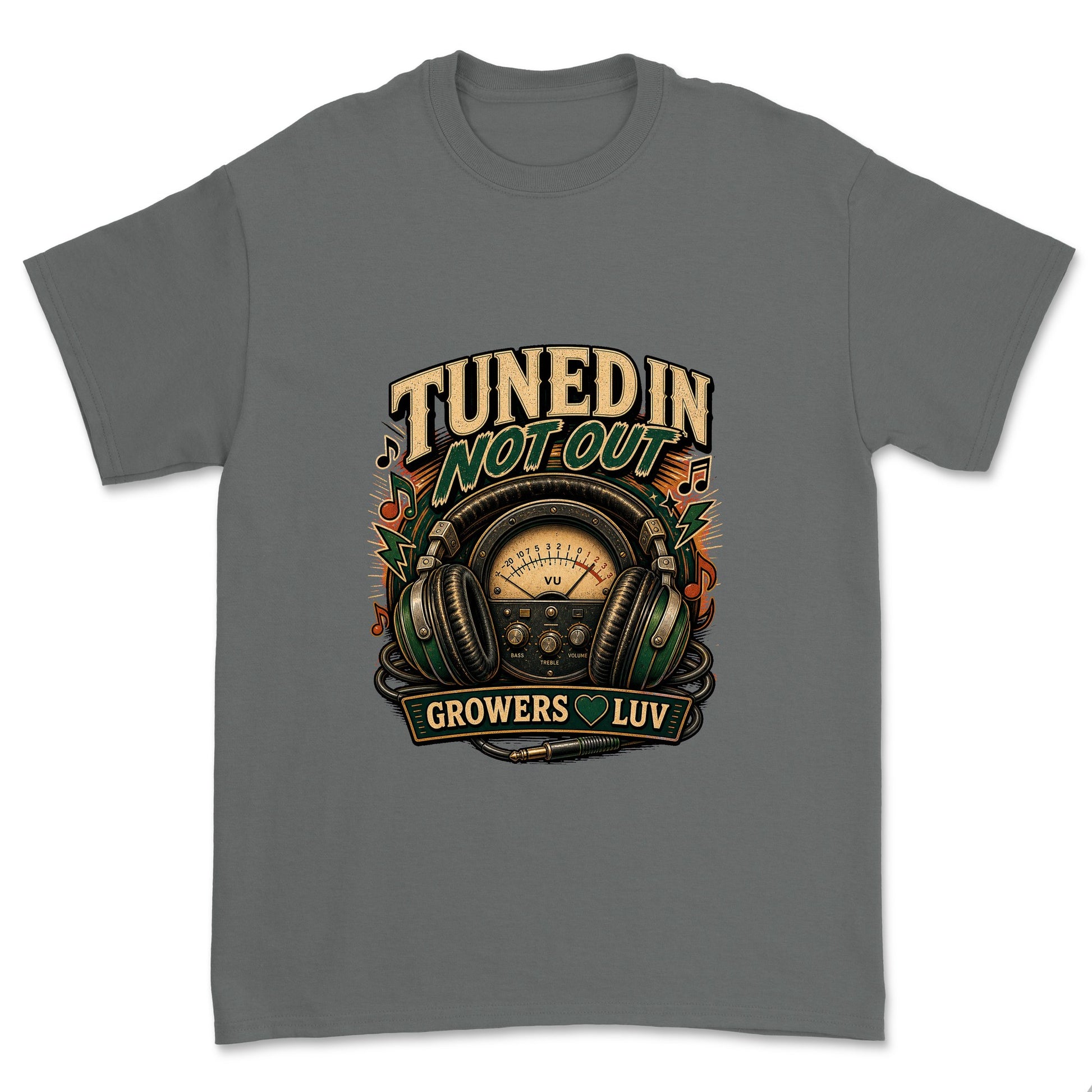 Tuned In Not Out Men's Gildan Graphic Tee in Charcoal