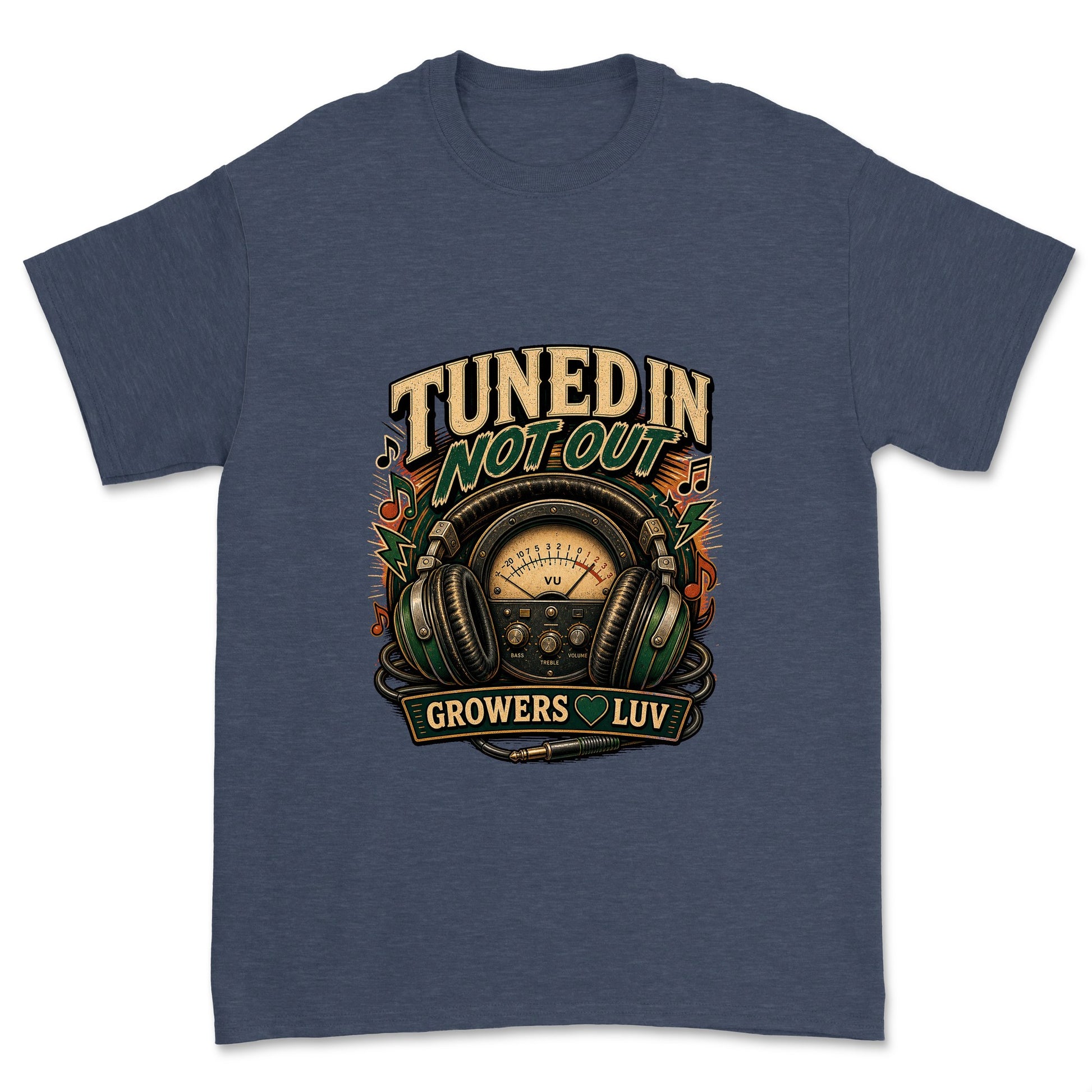 Tuned In Not Out Men's Gildan Graphic Tee in Heather Navy