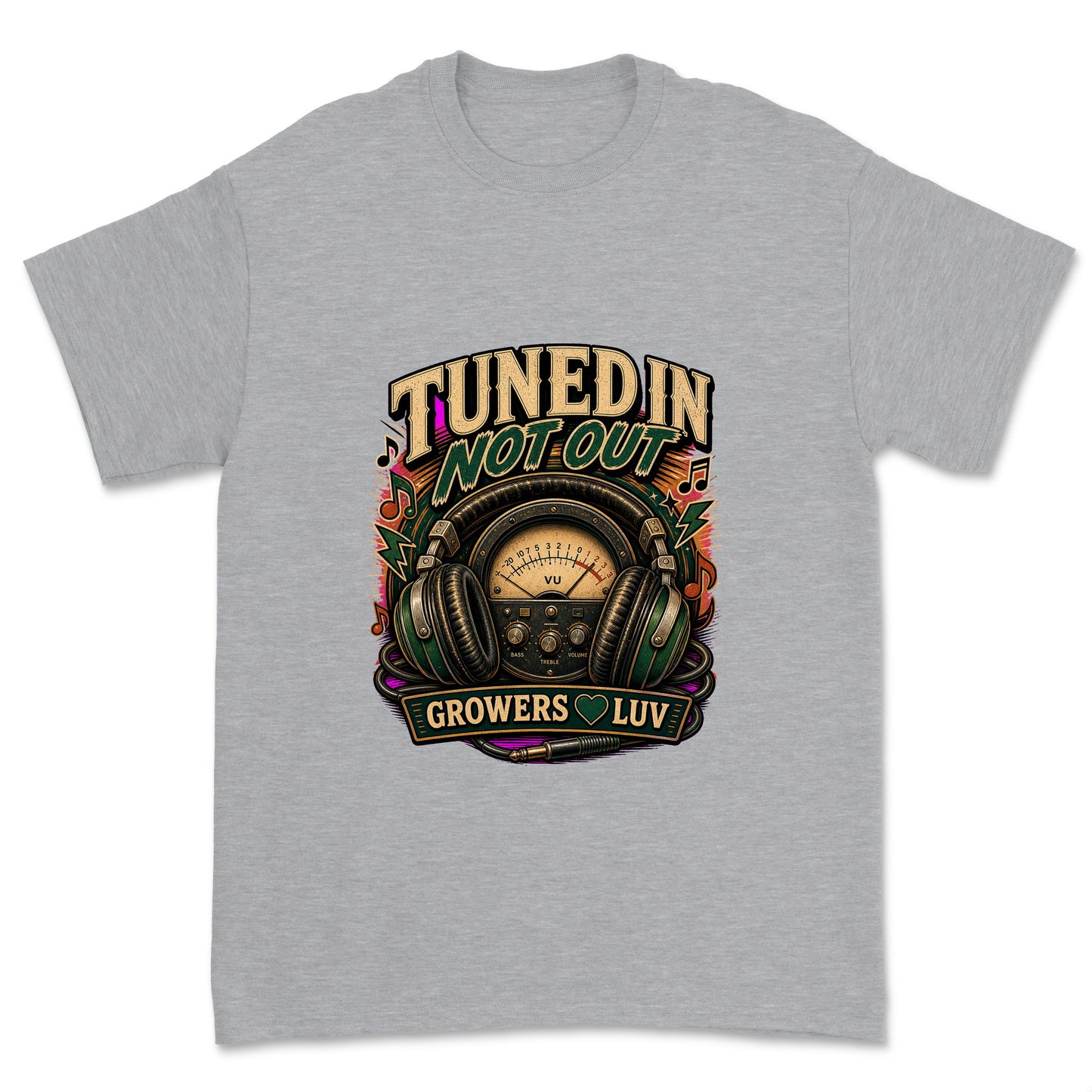 Tuned In Not Out Men's Gildan Graphic Tee in Sport Grey Heather