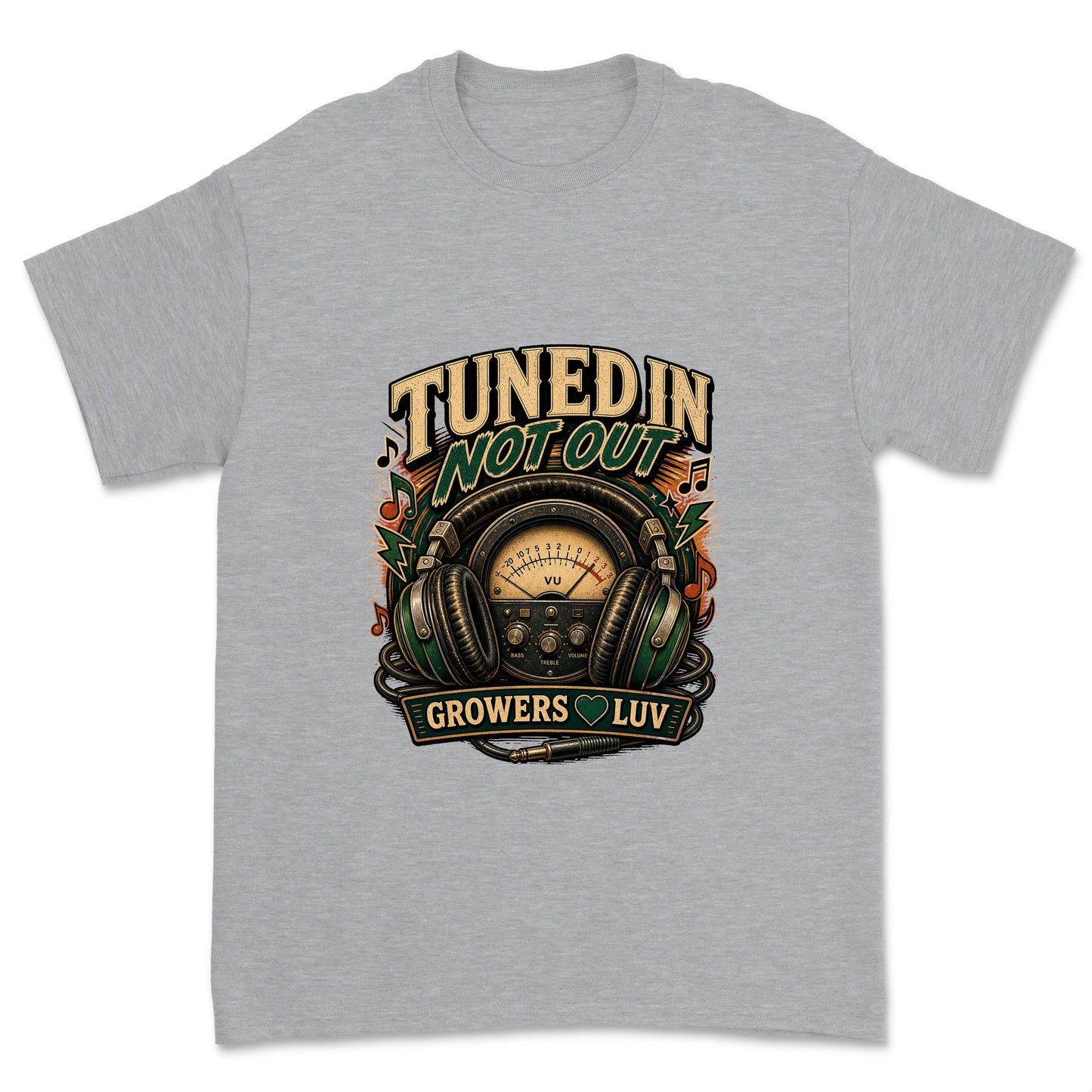 Tuned In Not Out Men's Gildan Graphic Tee in Sport Grey Heather
