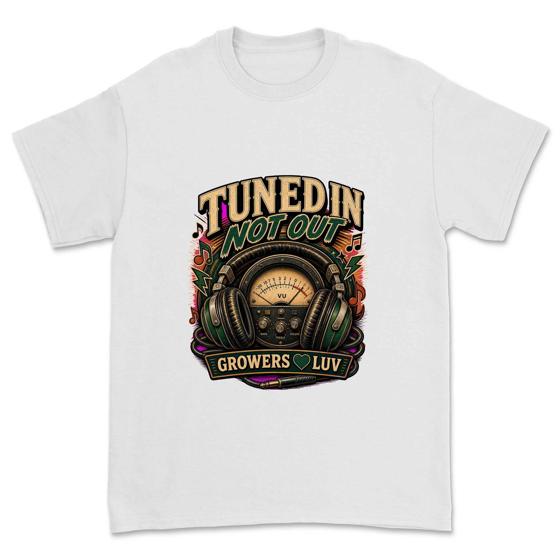 Tuned In Not Out Men's Gildan Graphic Tee in White
