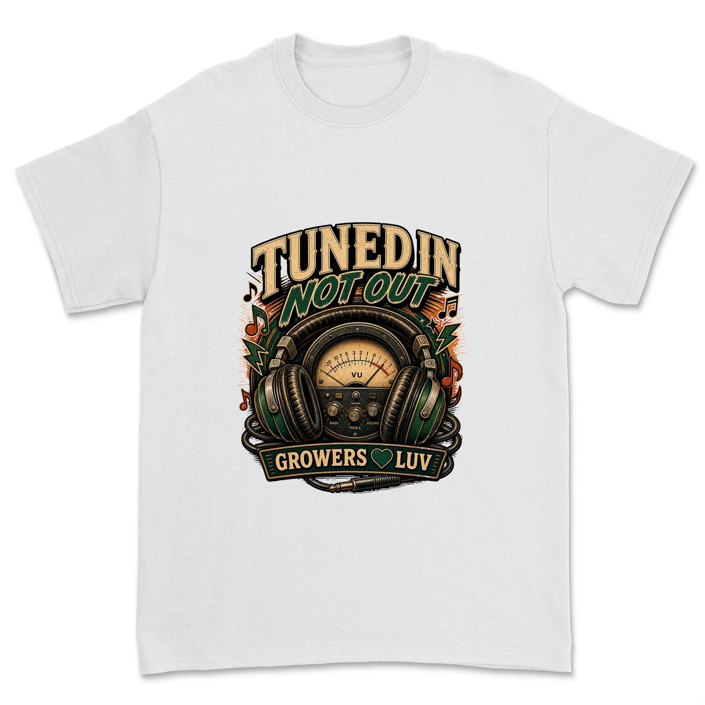 Tuned In Not Out Men's Gildan Graphic Tee in White