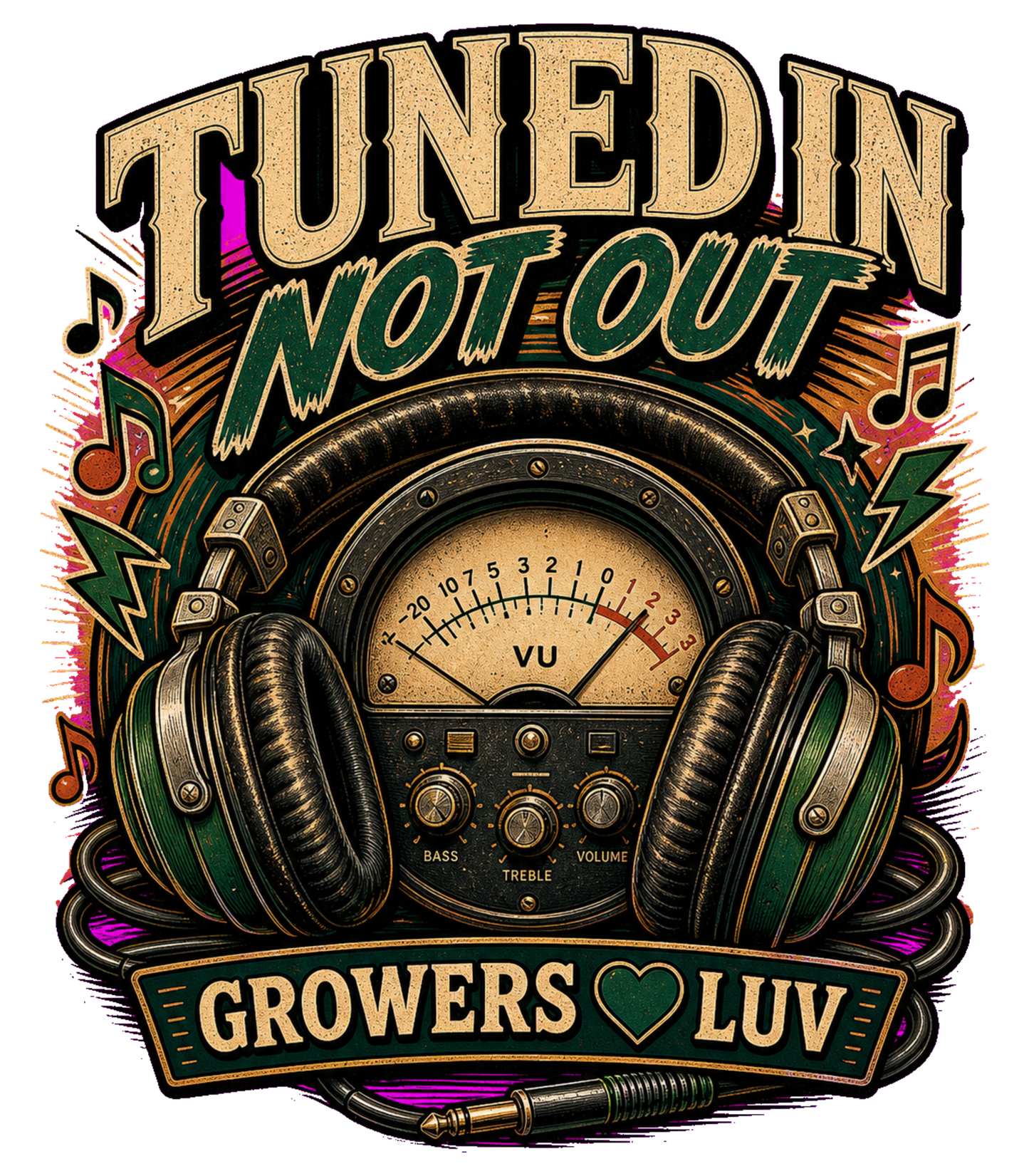 Tuned In Not Out Women's Bella Canvas Graphic Tee artwork detail
