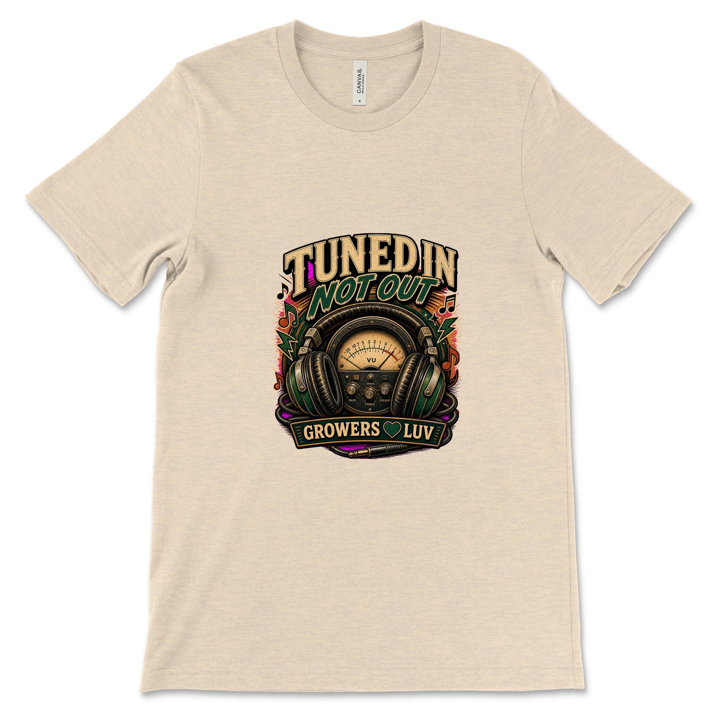 Tuned In Not Out Women's Bella Canvas Graphic Tee in Heather Dust