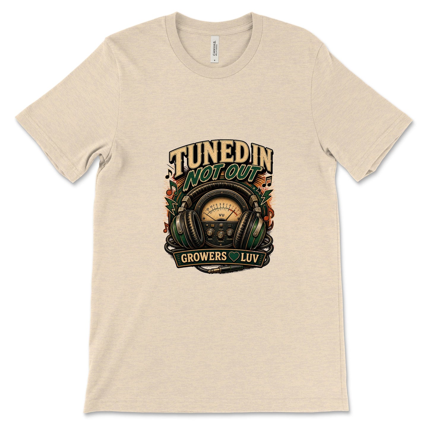 Tuned In Not Out Women's Bella Canvas Graphic Tee in Heather Dust