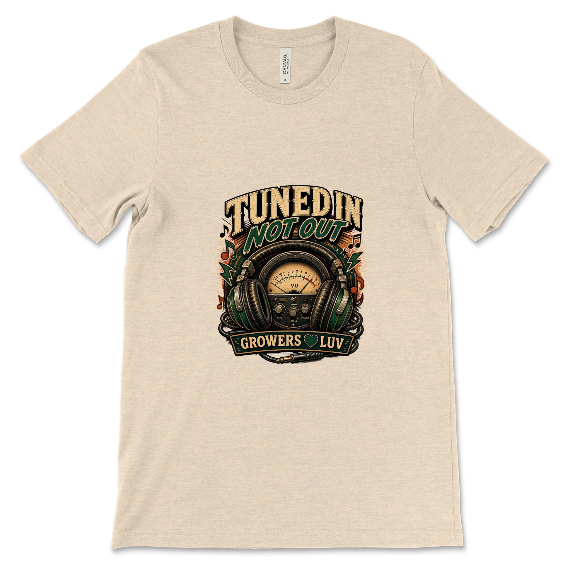 Tuned In Not Out Women's Bella Canvas Graphic Tee in Heather Dust