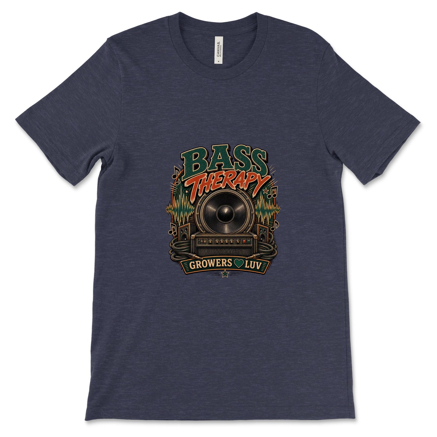Bass Therapy Women's Bella Canvas Graphic Tee in Heather Midnight Navy