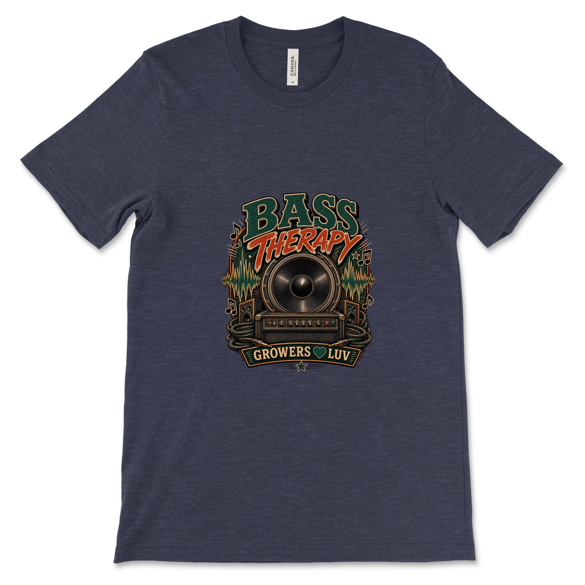 Bass Therapy Women's Bella Canvas Graphic Tee in Heather Midnight Navy