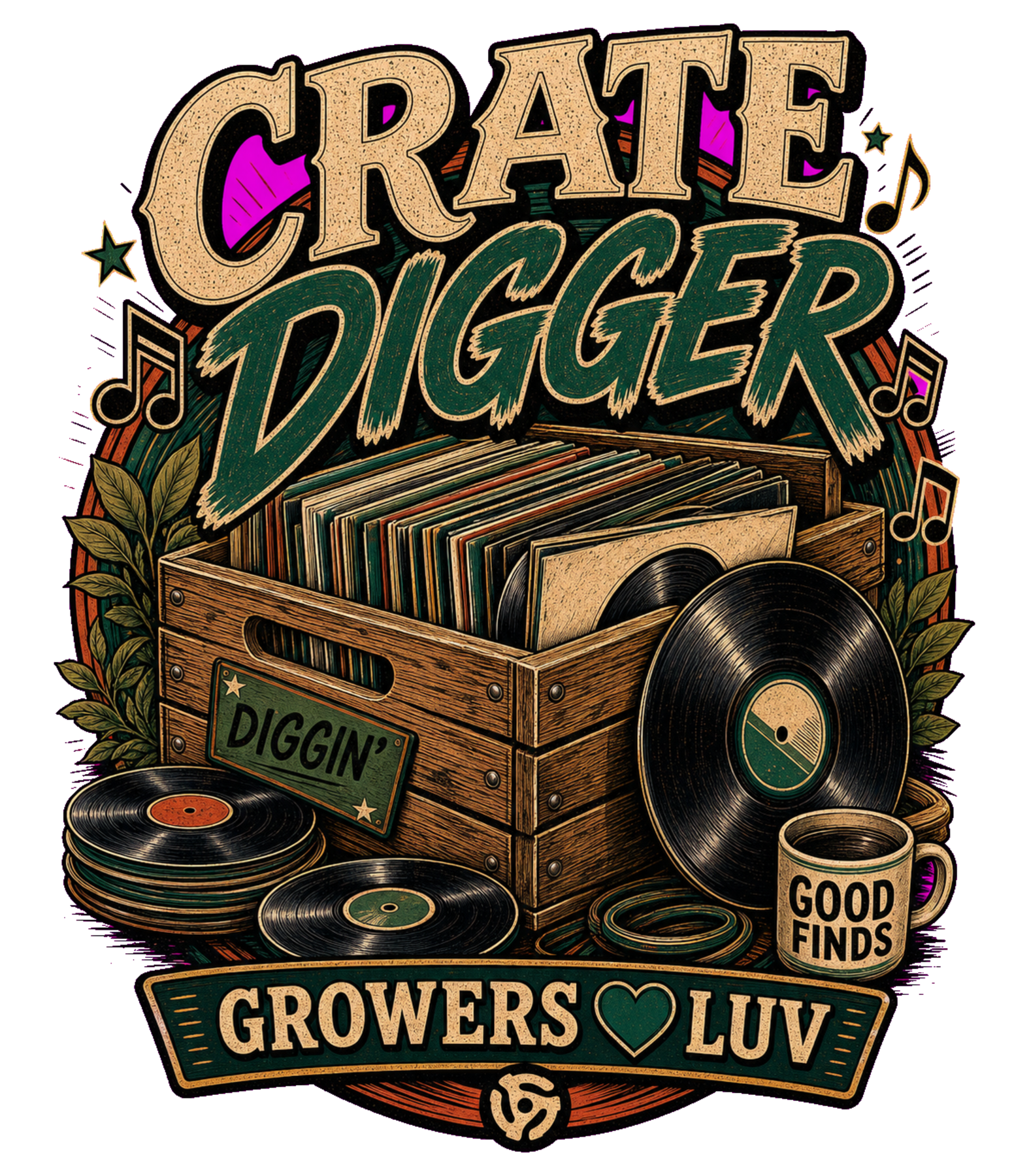 Crate Digger Women's Bella Canvas Graphic Tee artwork detail