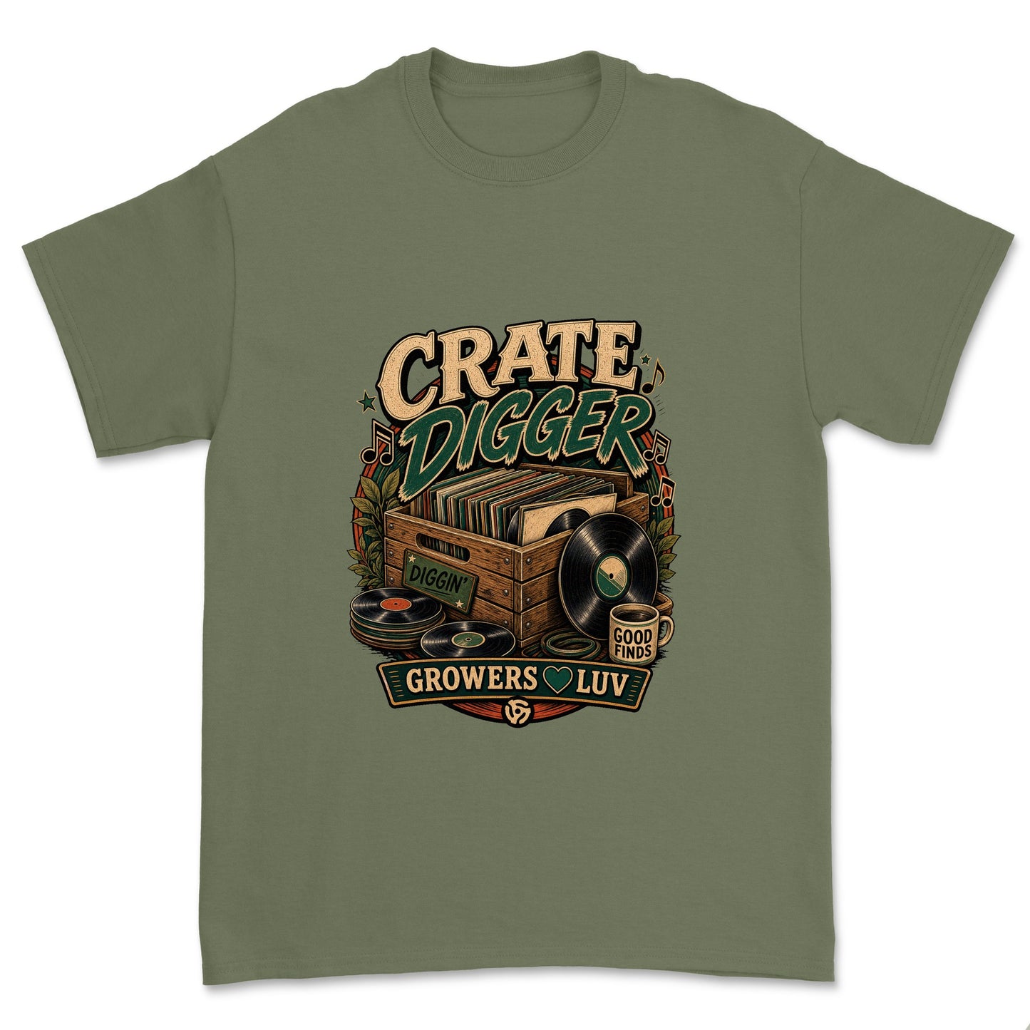 Crate Digger Men's Gildan Graphic Tee in Military Green