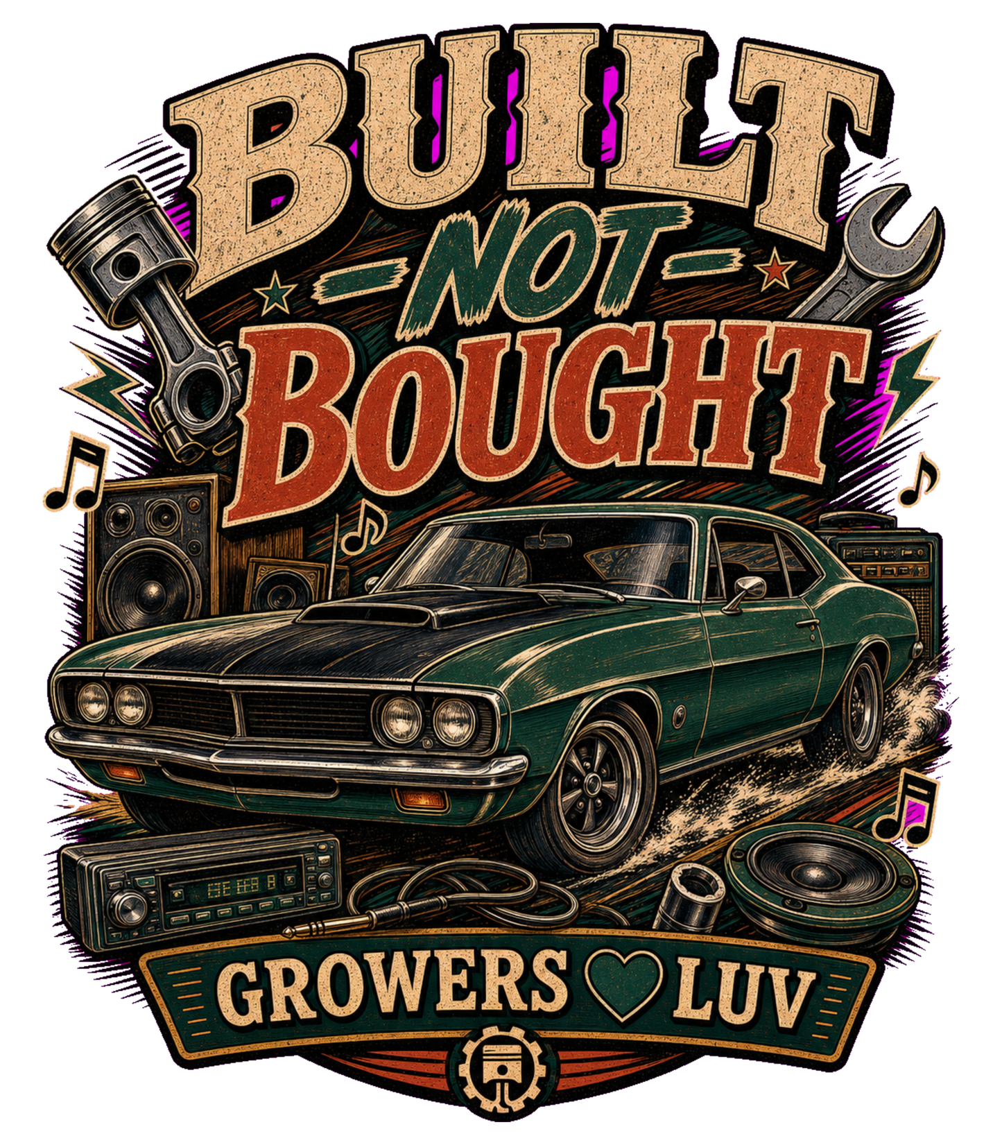 Built Not Bought Women's Bella Canvas Graphic Tee artwork detail