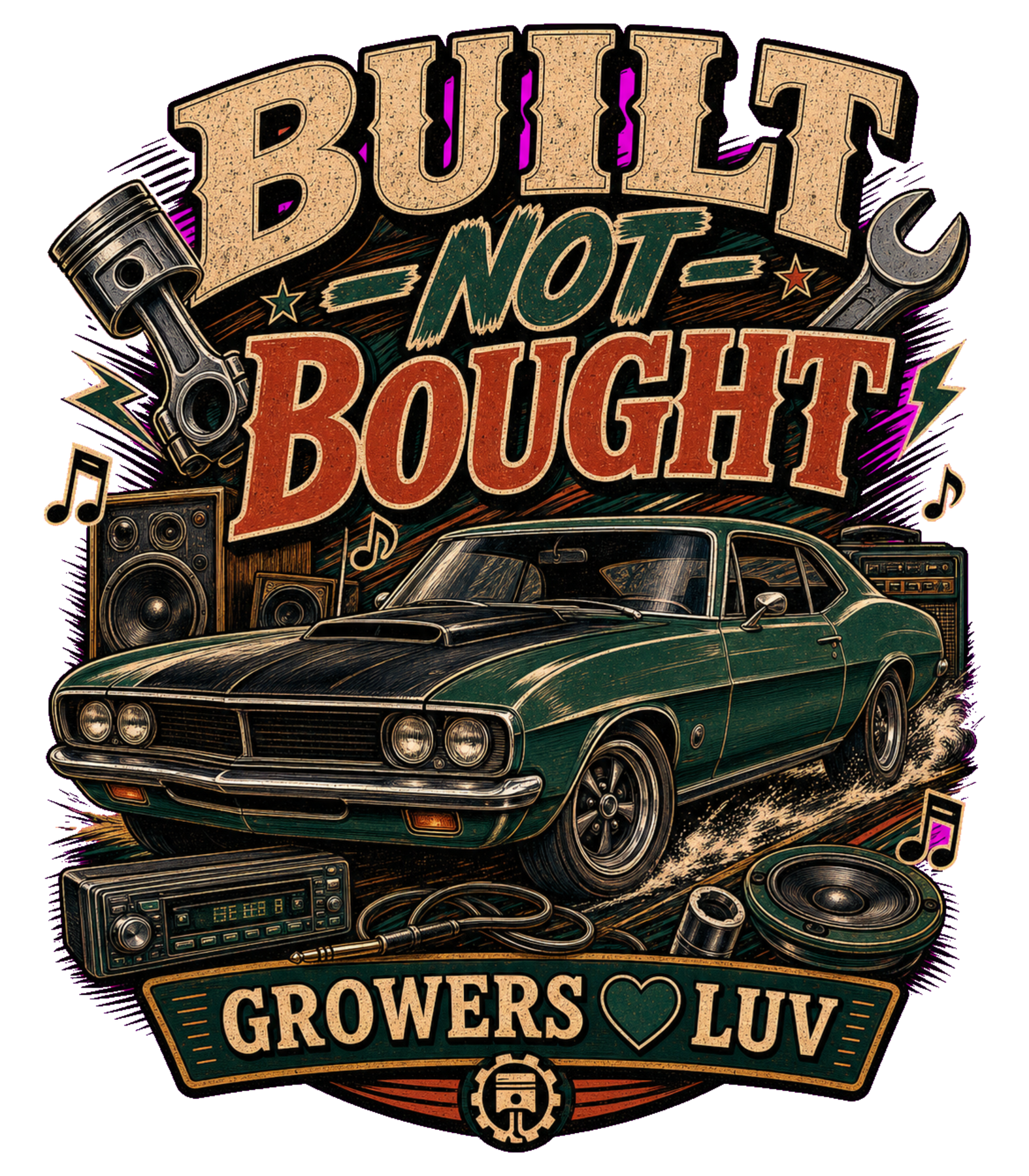 Built Not Bought Women's Bella Canvas Graphic Tee artwork detail