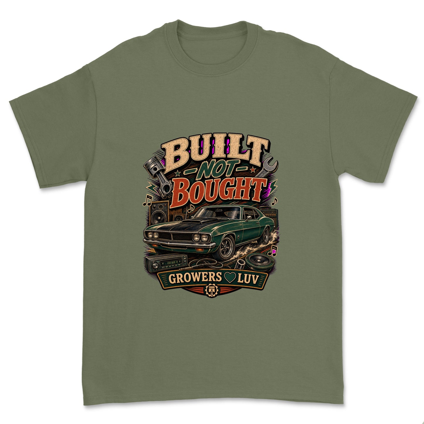 Built Not Bought Men's Gildan Graphic Tee in Military Green