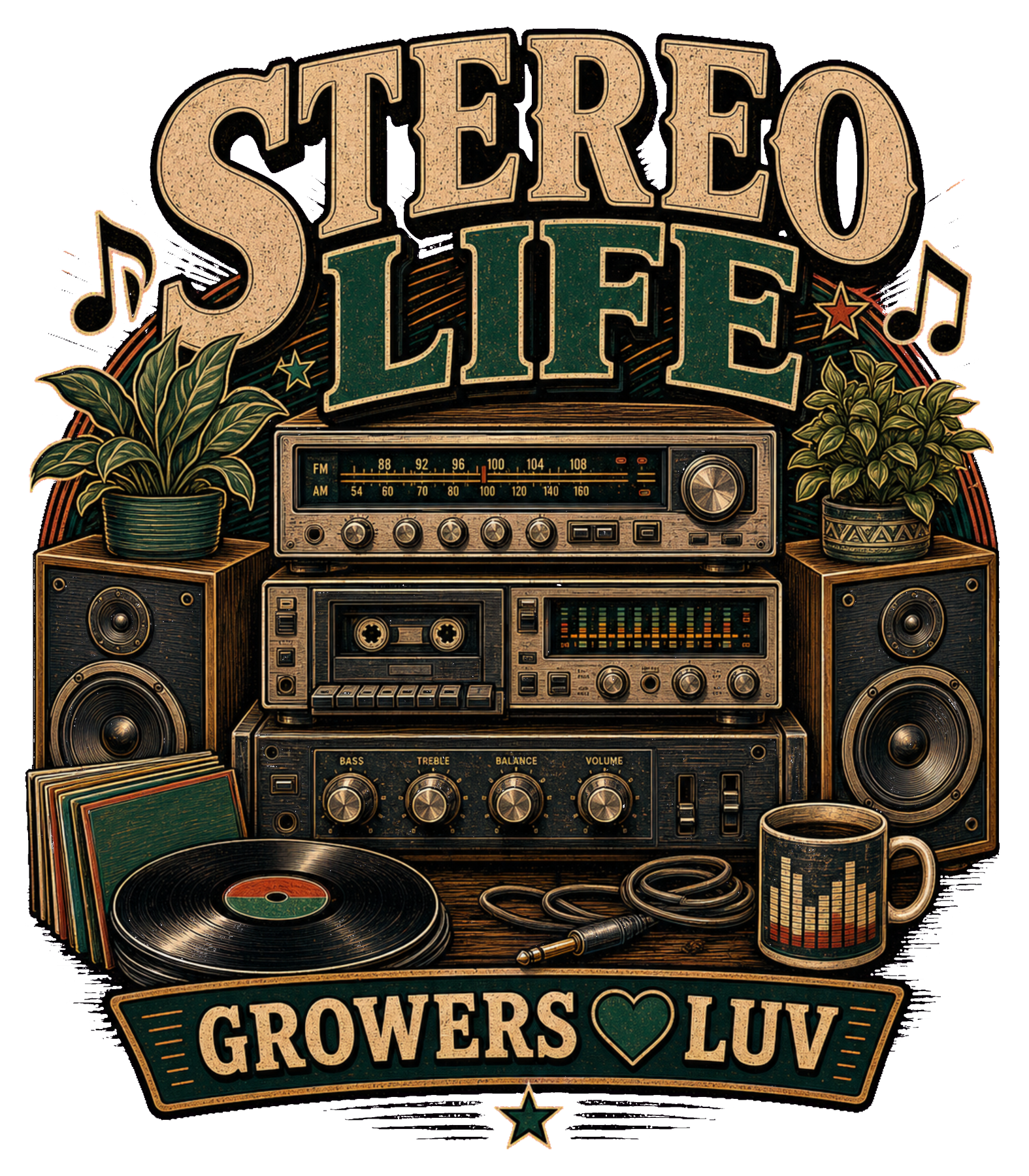 Stereo Life Large Natural Tote Bag artwork detail