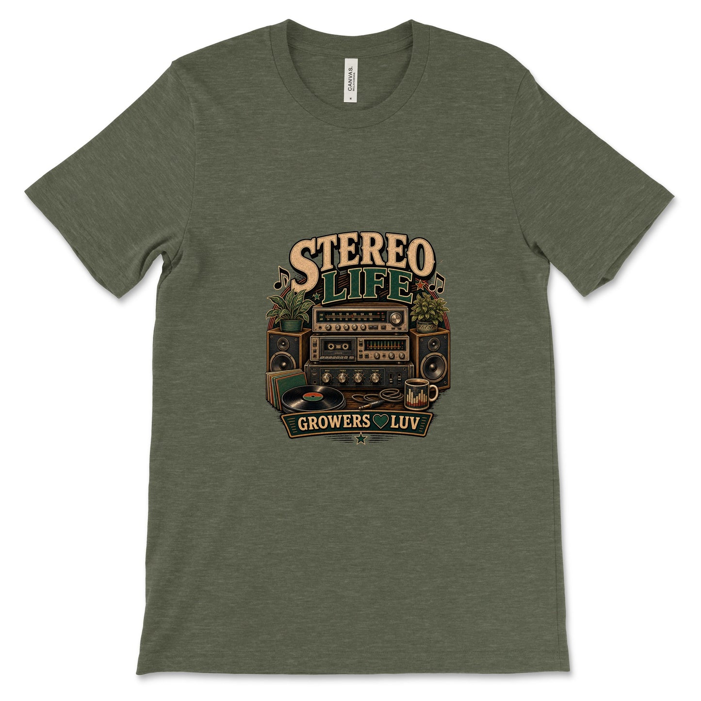 Stereo Life Women's Bella Canvas Graphic Tee in Heather Military Green