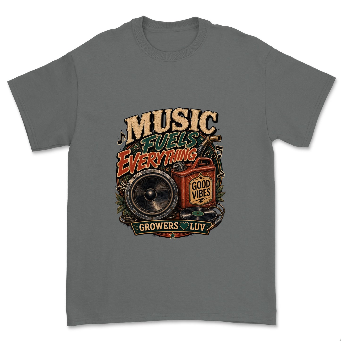 Music Fuels Everything Men's Gildan Graphic Tee in Charcoal