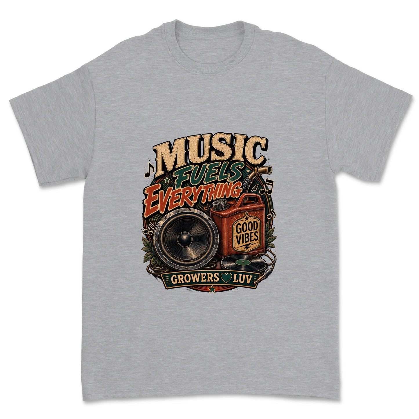 Music Fuels Everything Men's Gildan Graphic Tee in Sport Grey Heather