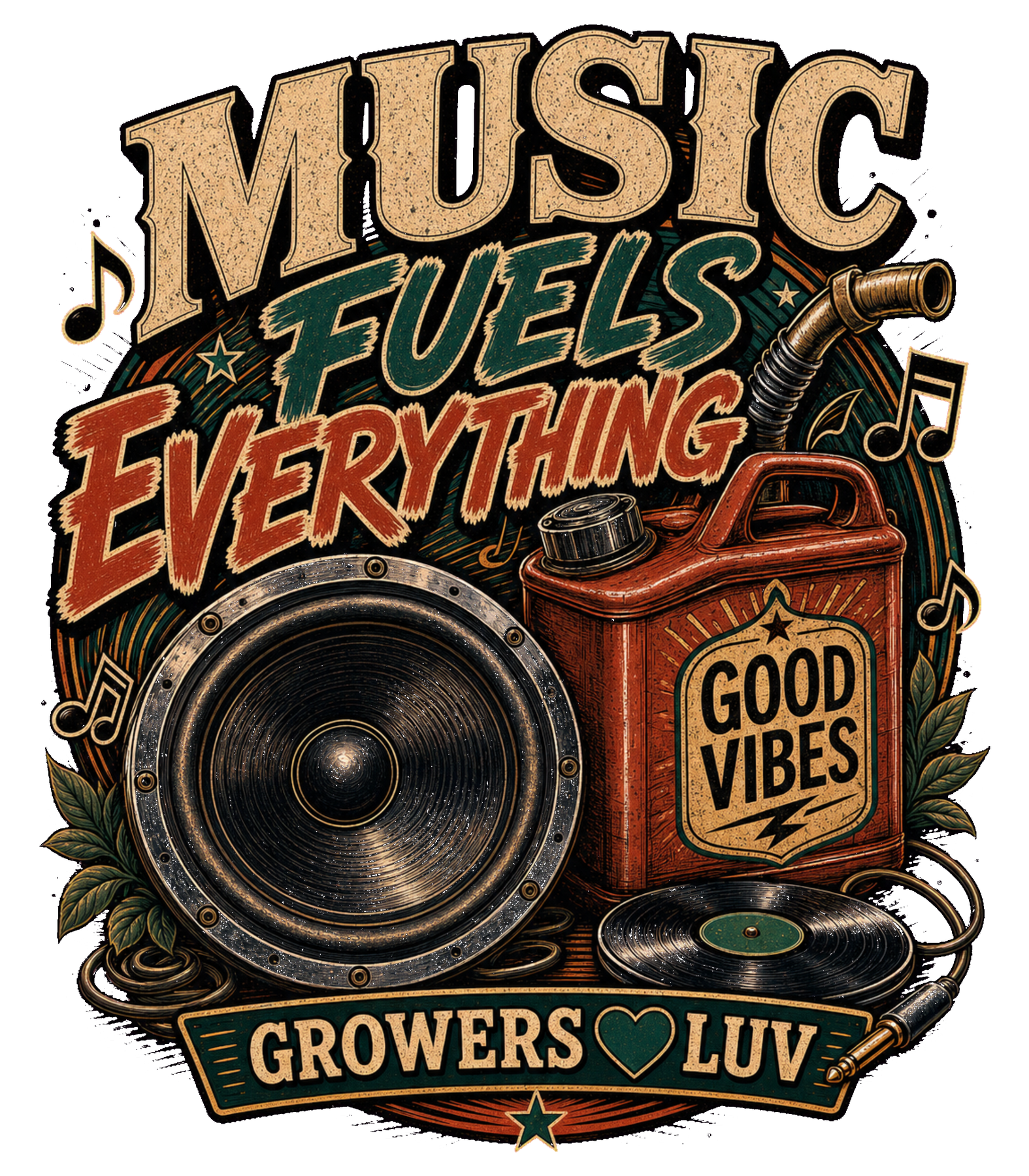 Music Fuels Everything Large Natural Tote Bag artwork detail