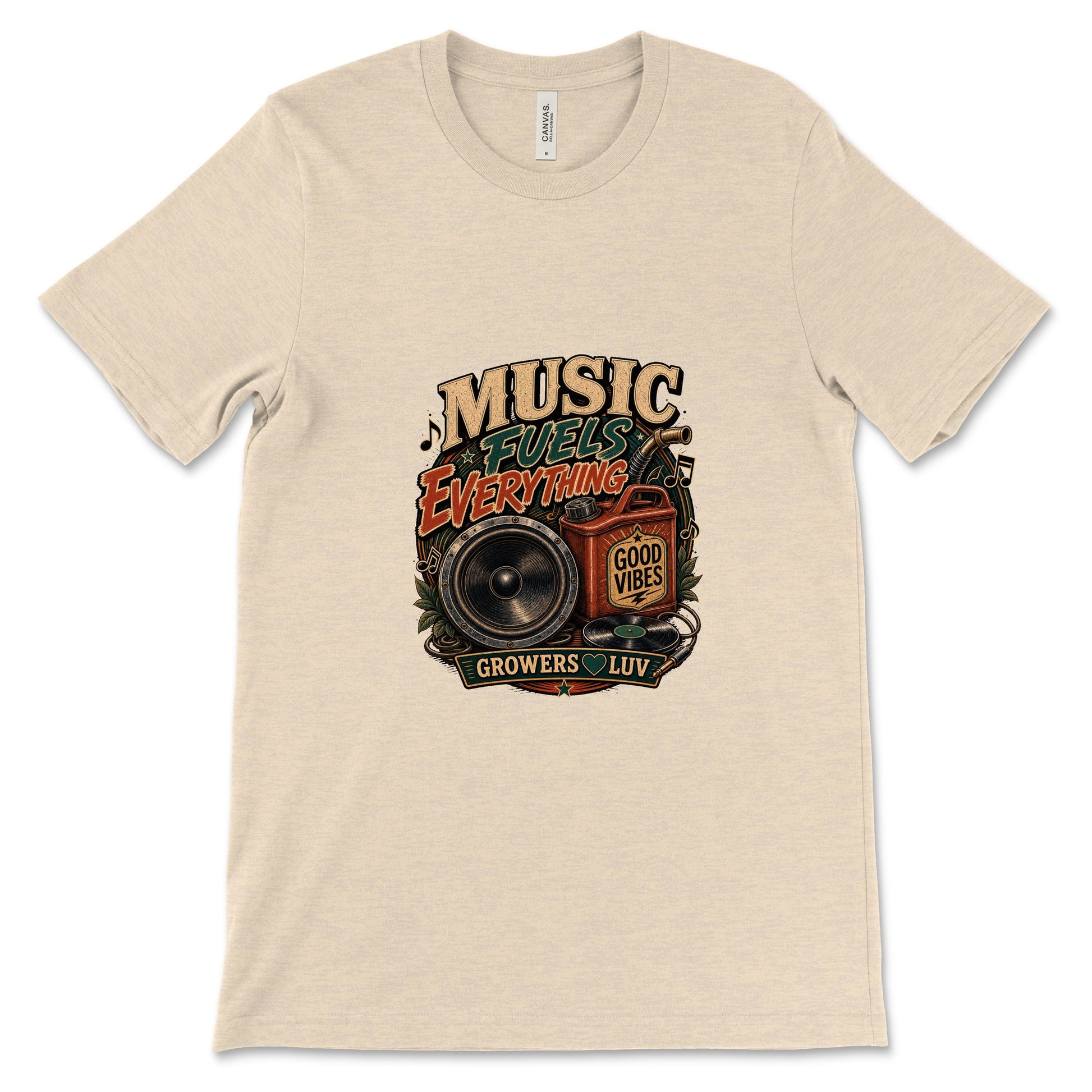 Music Fuels Everything Women's Bella Canvas Graphic Tee in Heather Dust