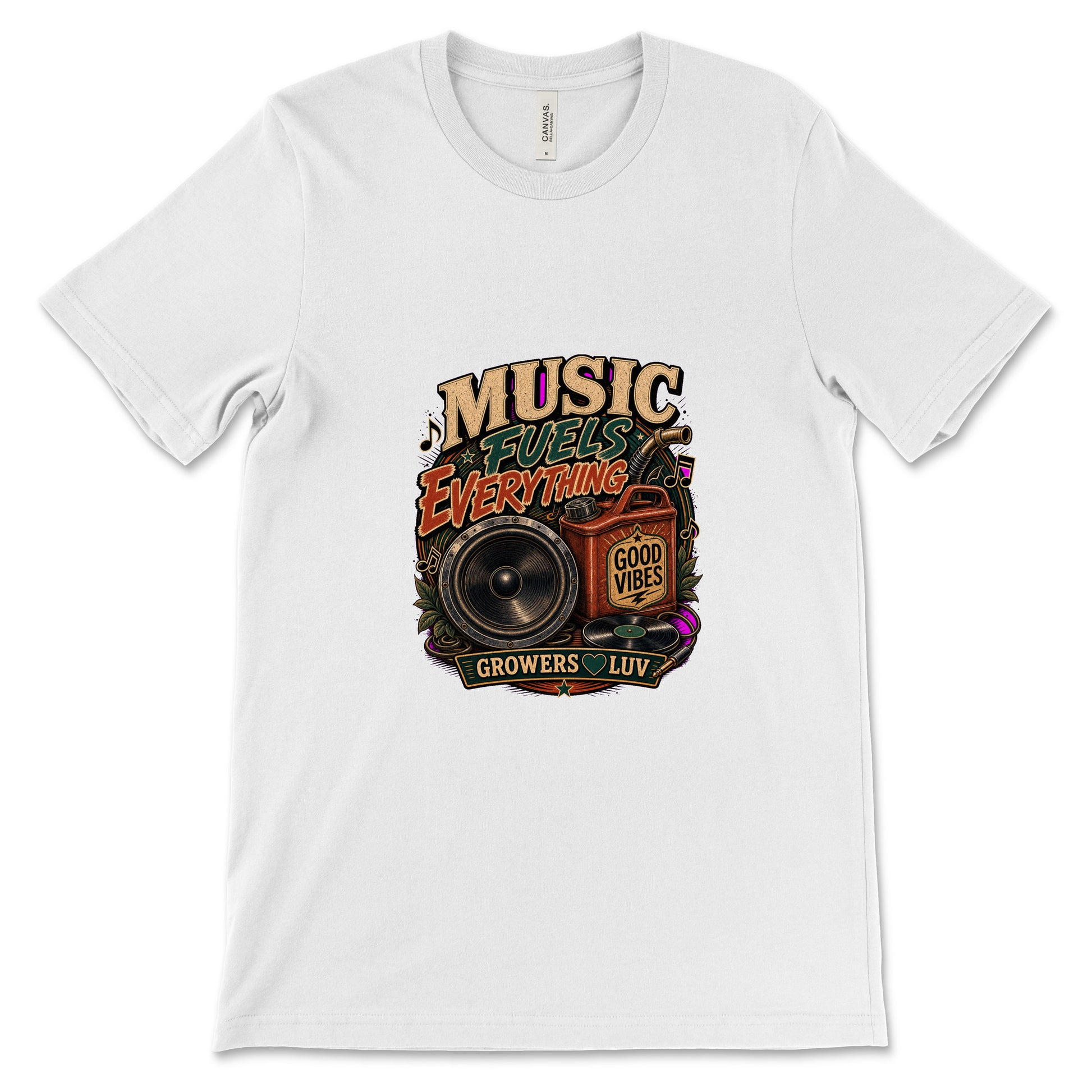 Music Fuels Everything Women's Bella Canvas Graphic Tee in White