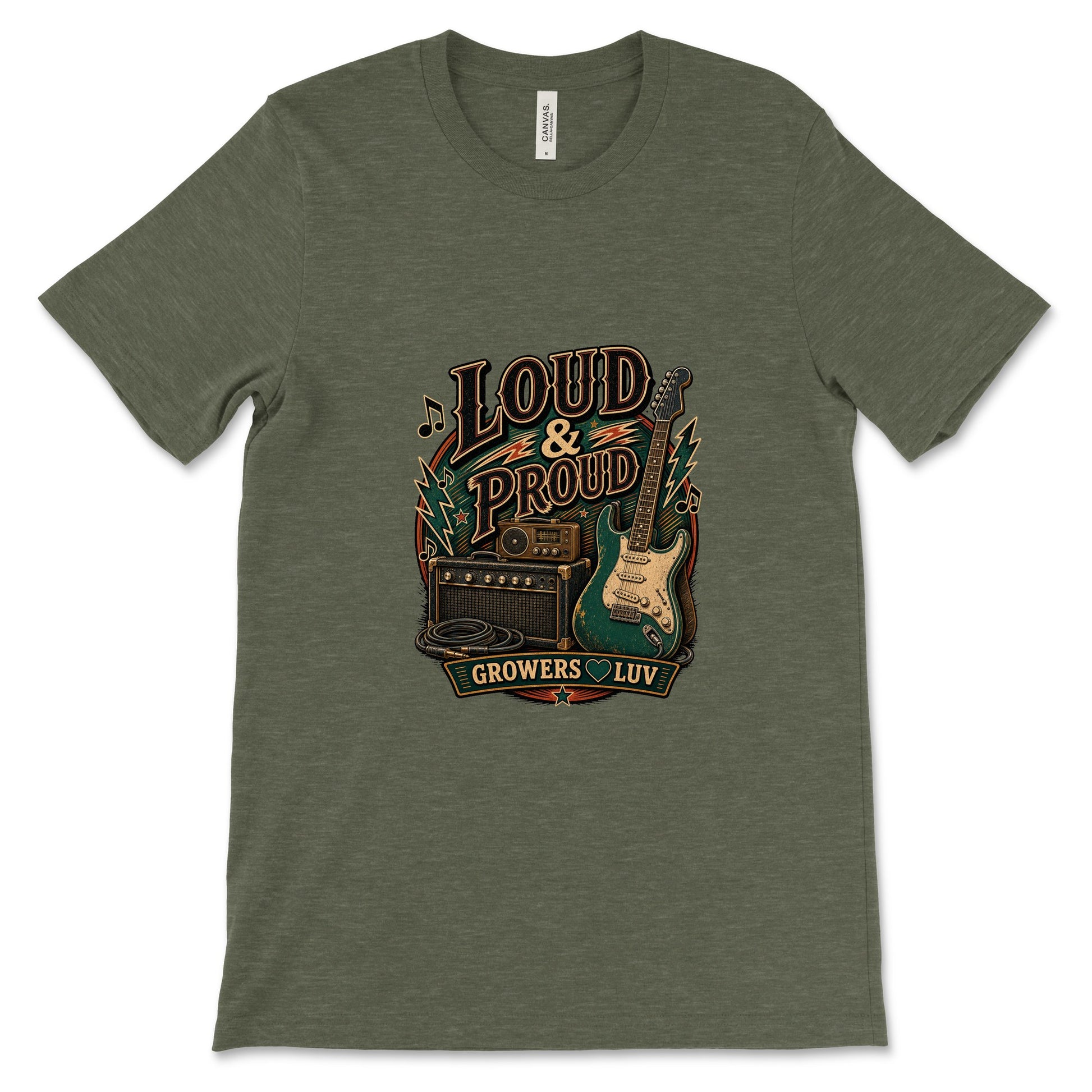 Loud And Proud Women's Bella Canvas Graphic Tee in Heather Military Green