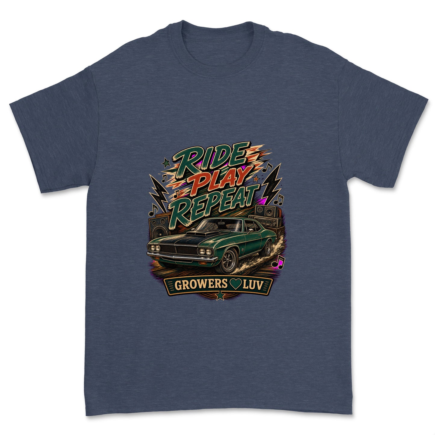 Ride Play Repeat Men's Gildan Graphic Tee in Heather Navy