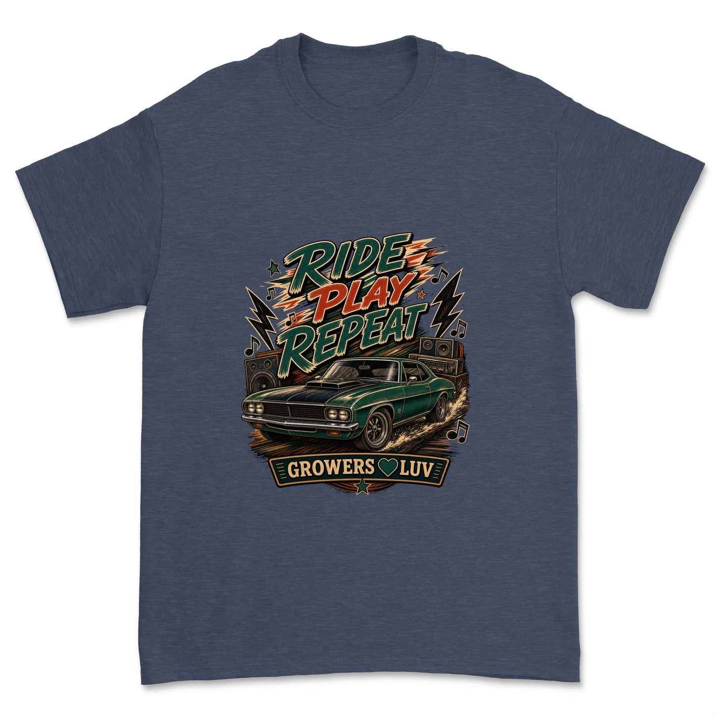 Ride Play Repeat Men's Gildan Graphic Tee in Heather Navy