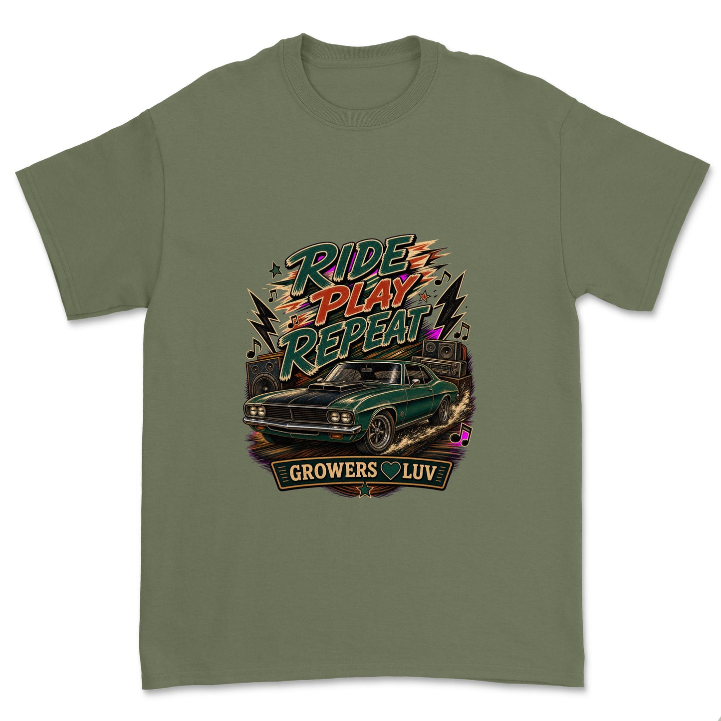 Ride Play Repeat Men's Gildan Graphic Tee in Military Green