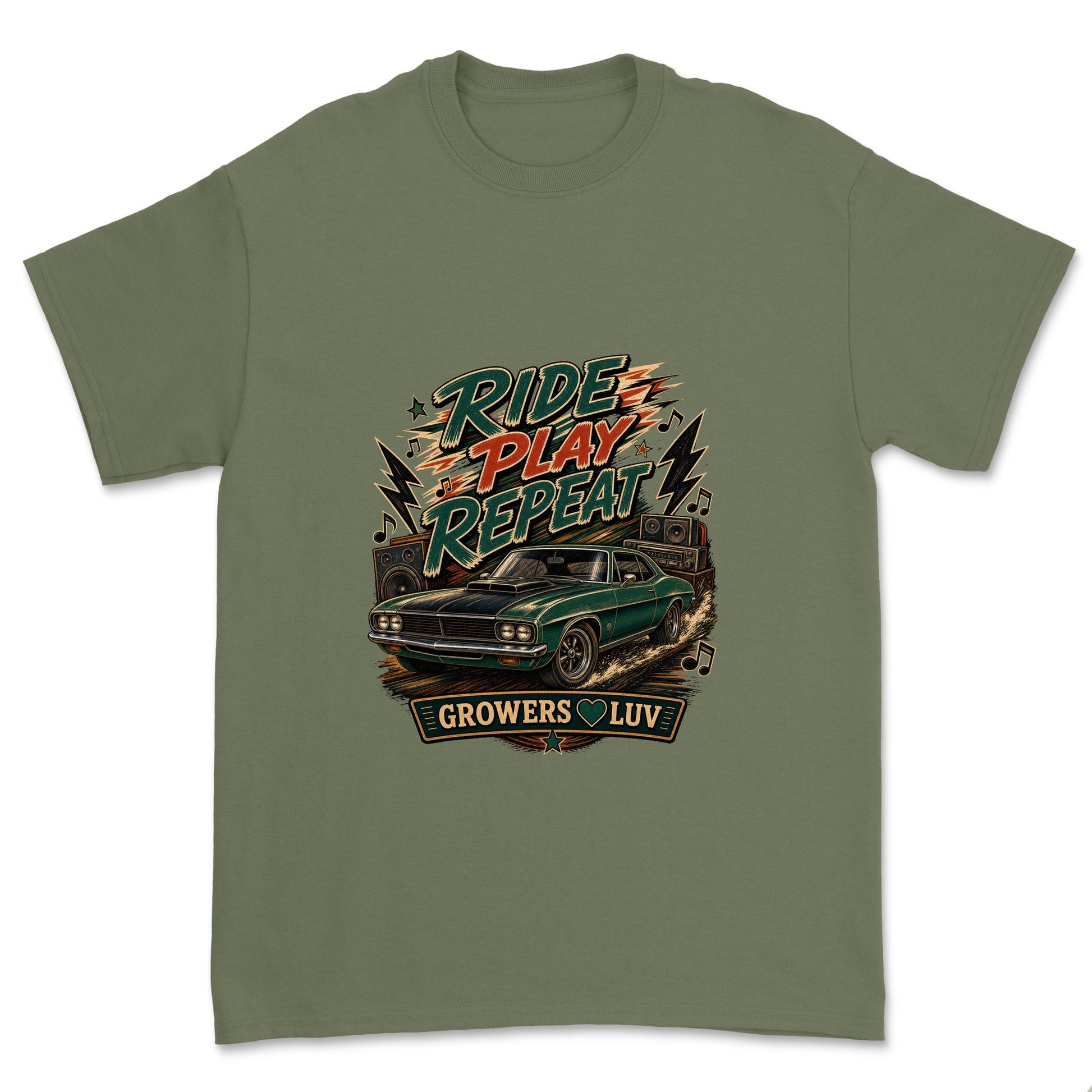 Ride Play Repeat Men's Gildan Graphic Tee in Military Green