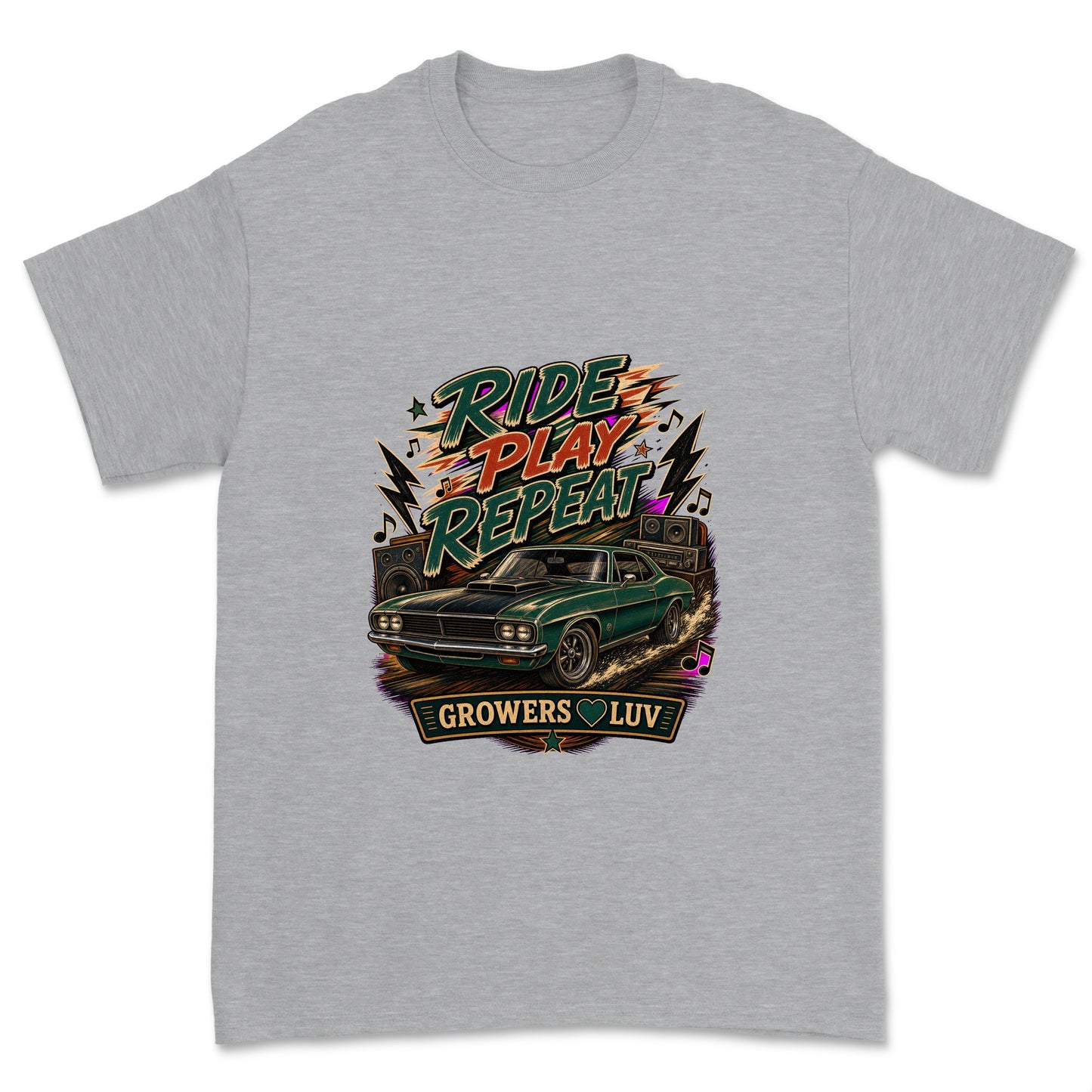 Ride Play Repeat Men's Gildan Graphic Tee in Sport Grey Heather