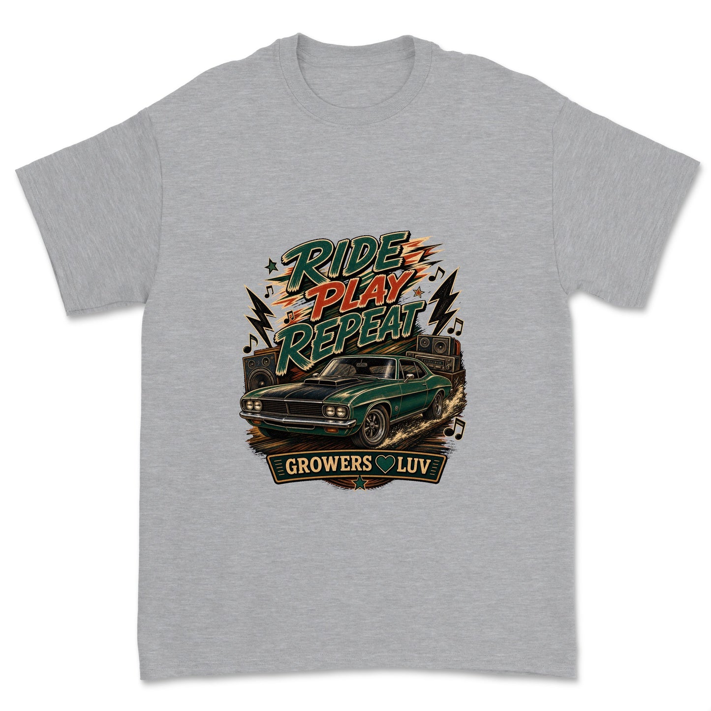 Ride Play Repeat Men's Gildan Graphic Tee in Sport Grey Heather
