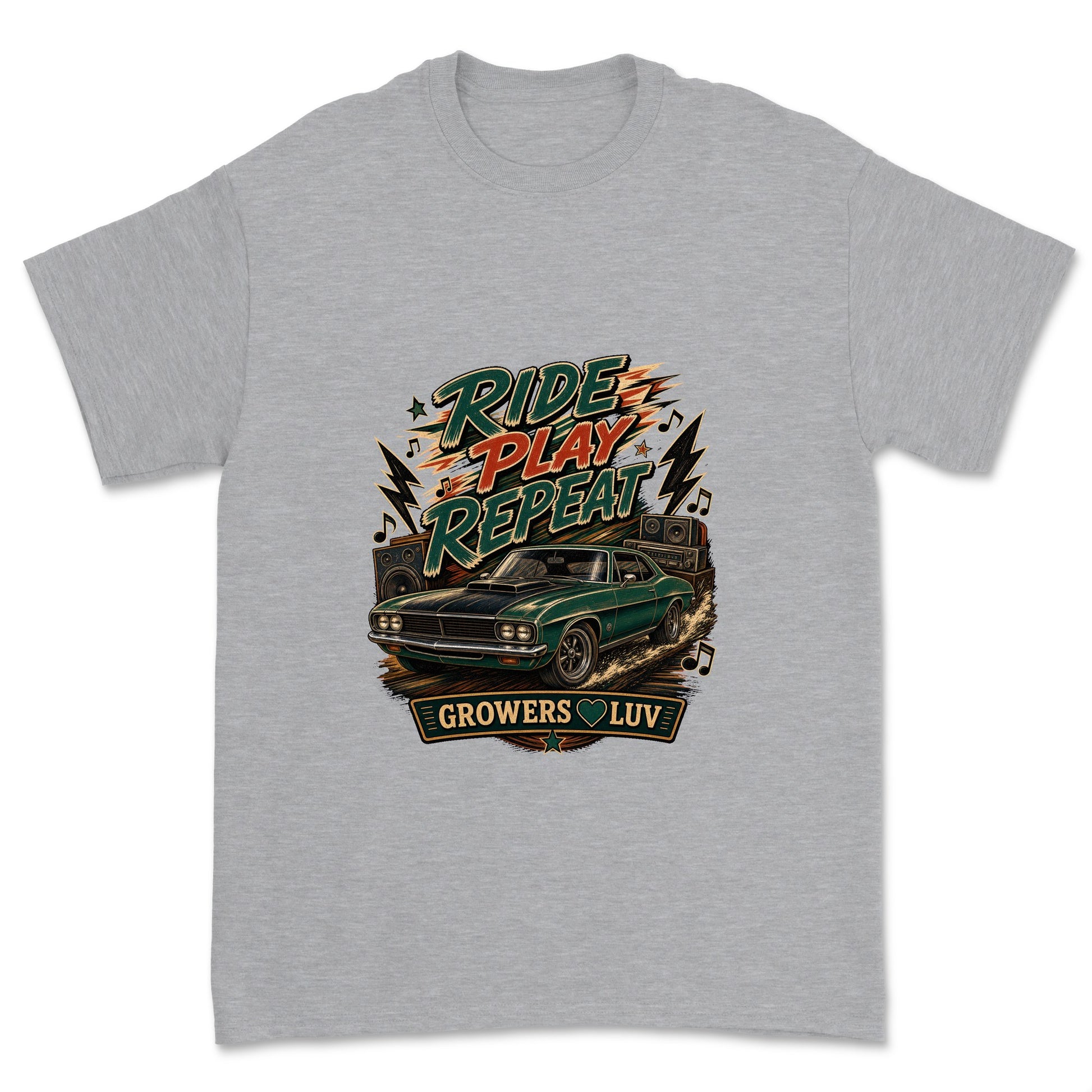 Ride Play Repeat Men's Gildan Graphic Tee in Sport Grey Heather