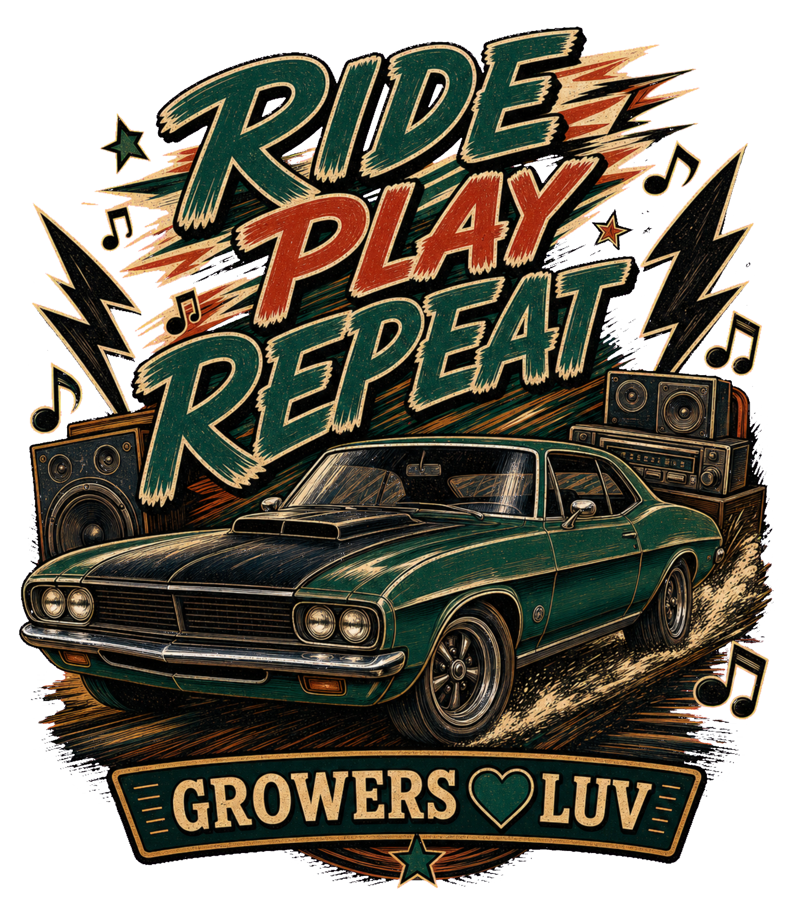 Ride Play Repeat Large Natural Tote Bag artwork detail