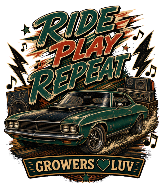 Ride Play Repeat Women's Bella Canvas Graphic Tee artwork detail