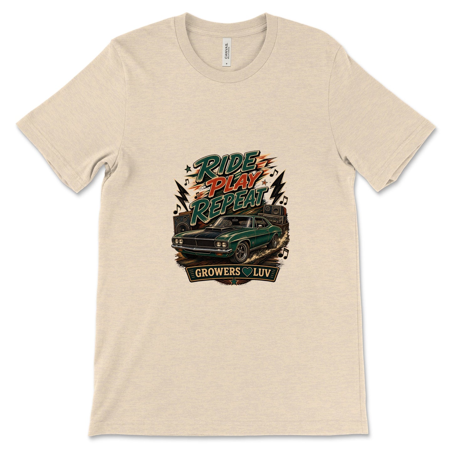 Ride Play Repeat Women's Bella Canvas Graphic Tee in Heather Dust