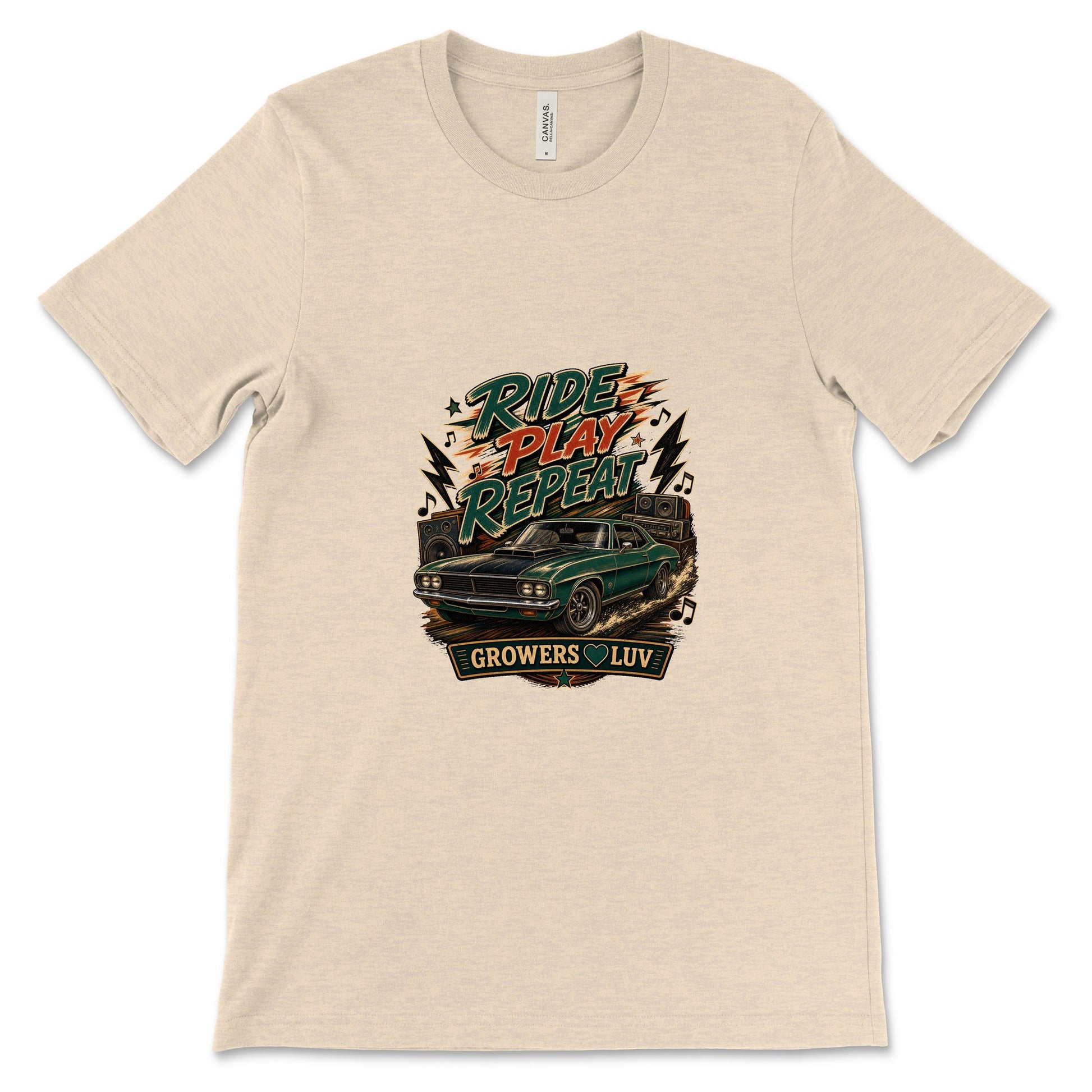Ride Play Repeat Women's Bella Canvas Graphic Tee in Heather Dust