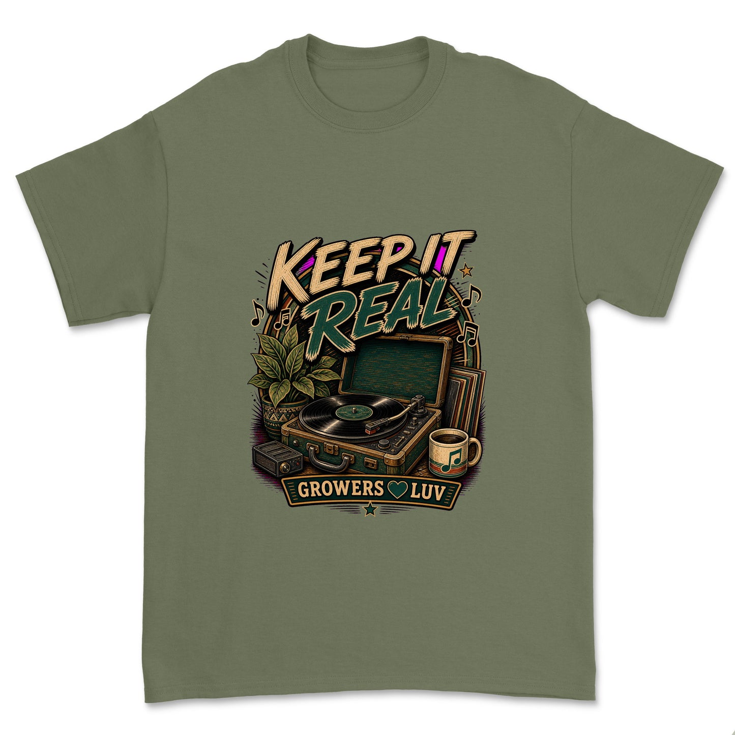 Keep It Real Men's Gildan Graphic Tee in Military Green