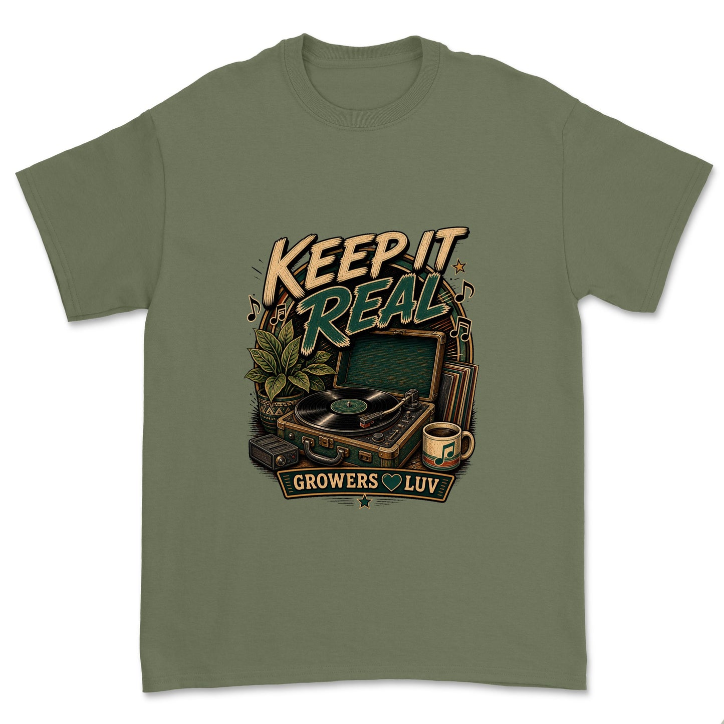 Keep It Real Men's Gildan Graphic Tee in Military Green