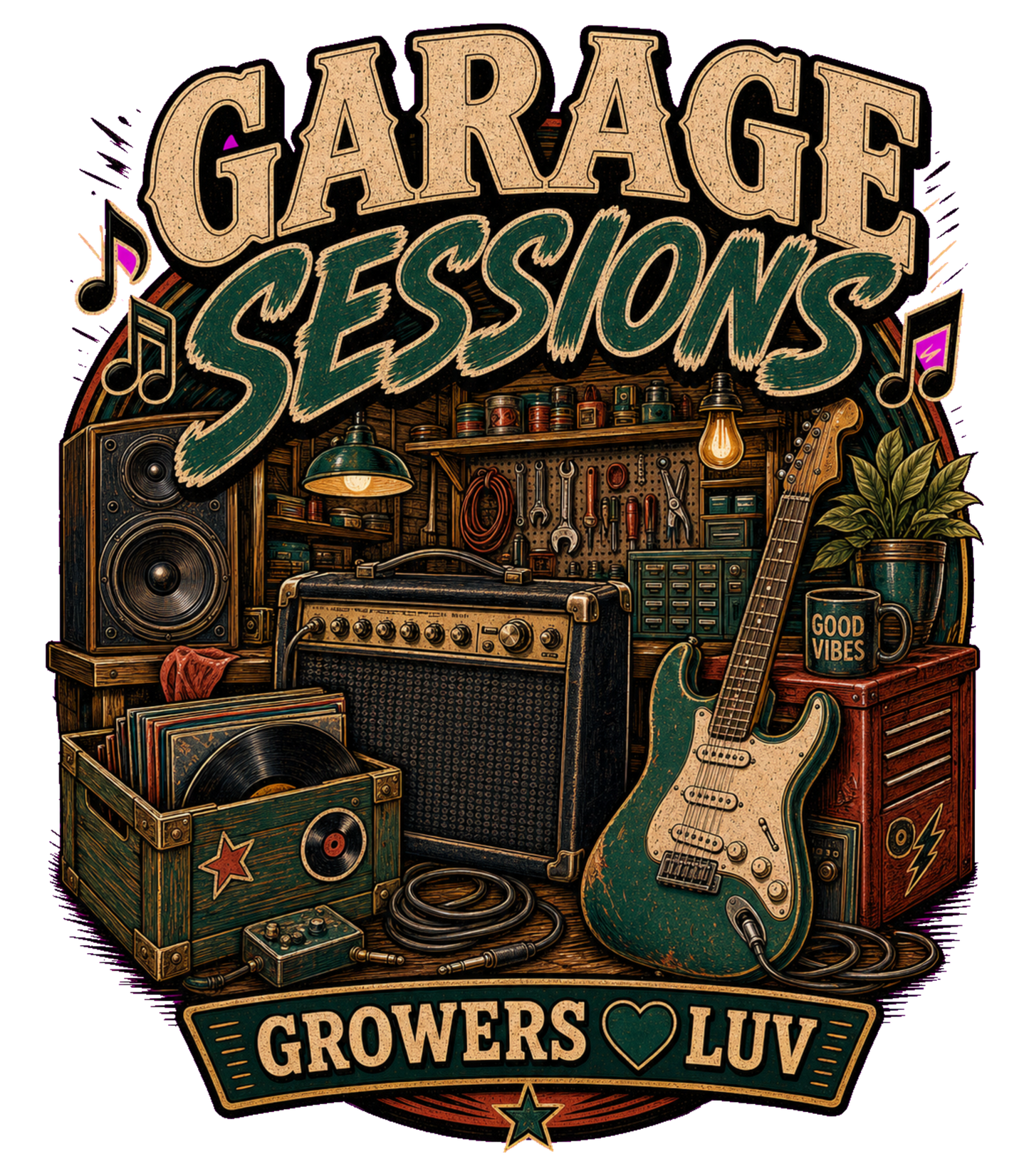 Garage Sessions Women's Bella Canvas Graphic Tee artwork detail