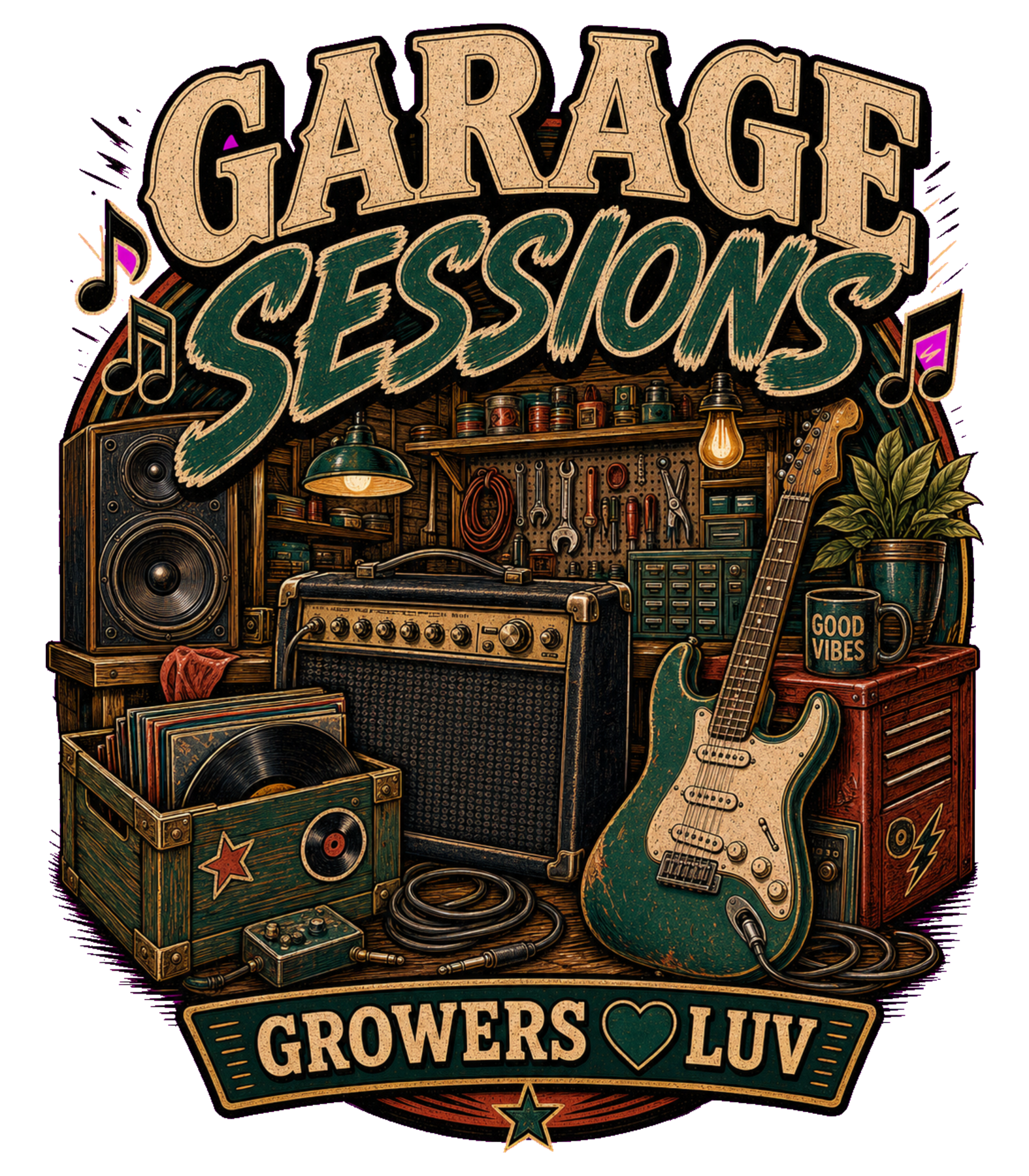 Garage Sessions Women's Bella Canvas Graphic Tee artwork detail