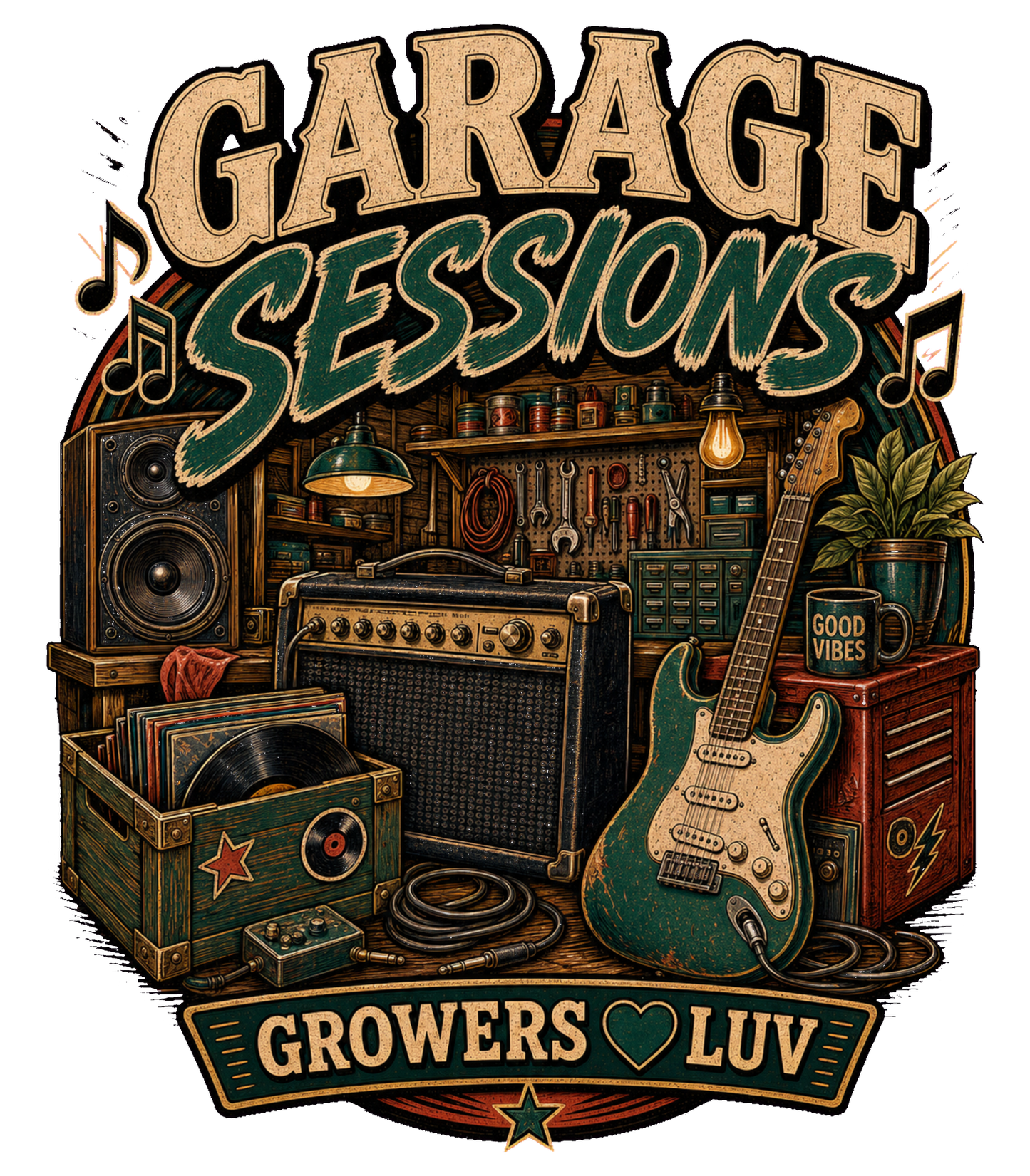 Garage Sessions Large Natural Tote Bag artwork detail