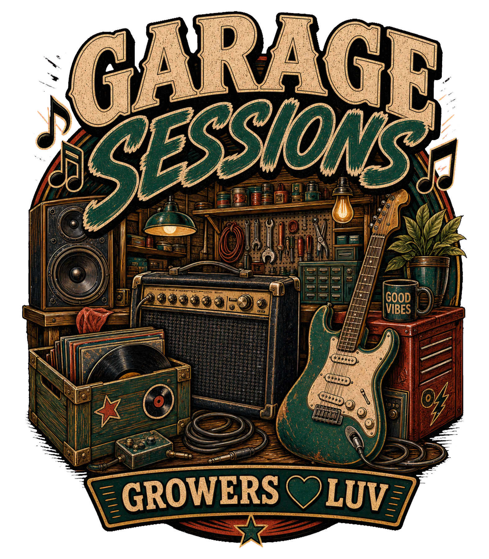 Garage Sessions Large Natural Tote Bag artwork detail