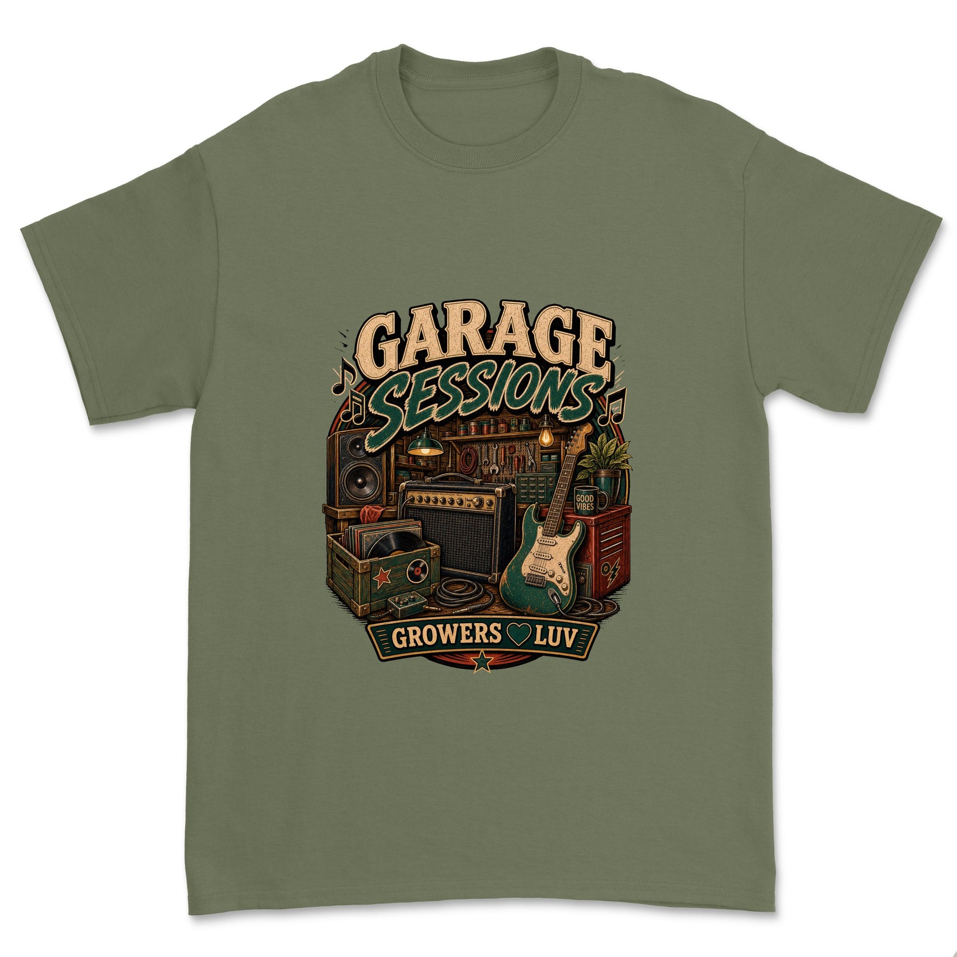Garage Sessions Men's Gildan Graphic Tee in Military Green