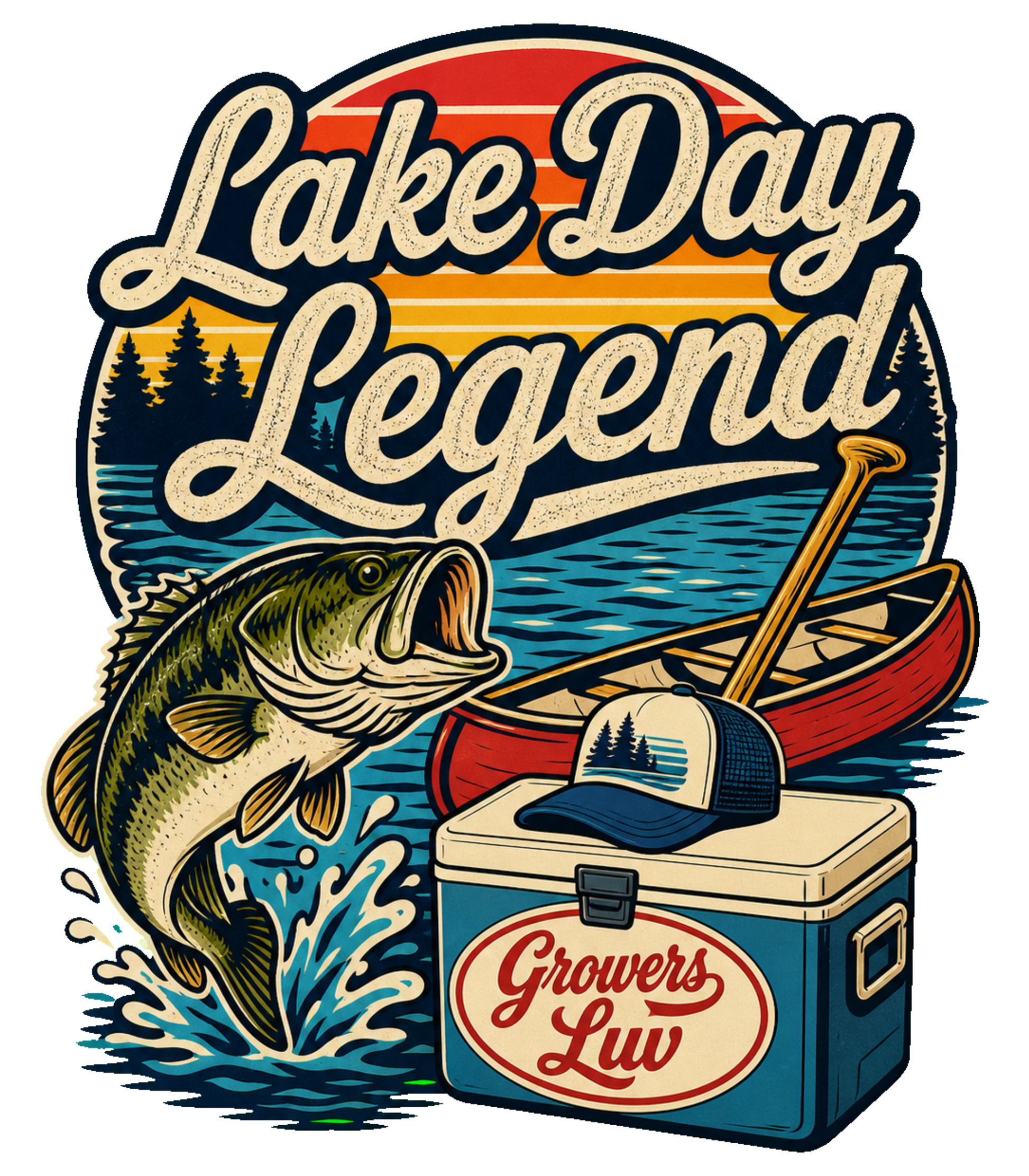 Lake Day Legend Men's Gildan Graphic Tee artwork detail