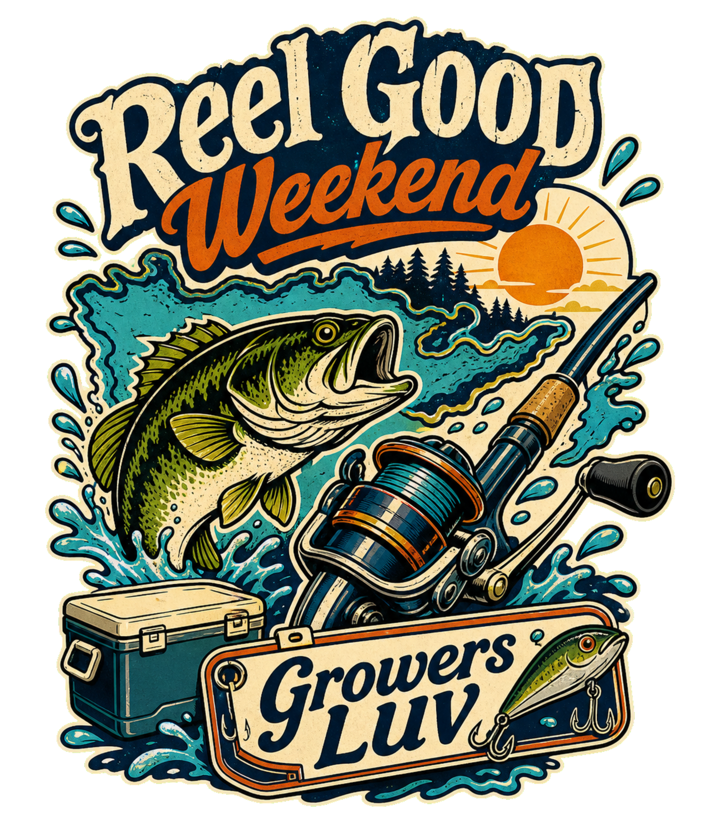 Reel Good Weekend Men's Gildan Graphic Tee artwork detail